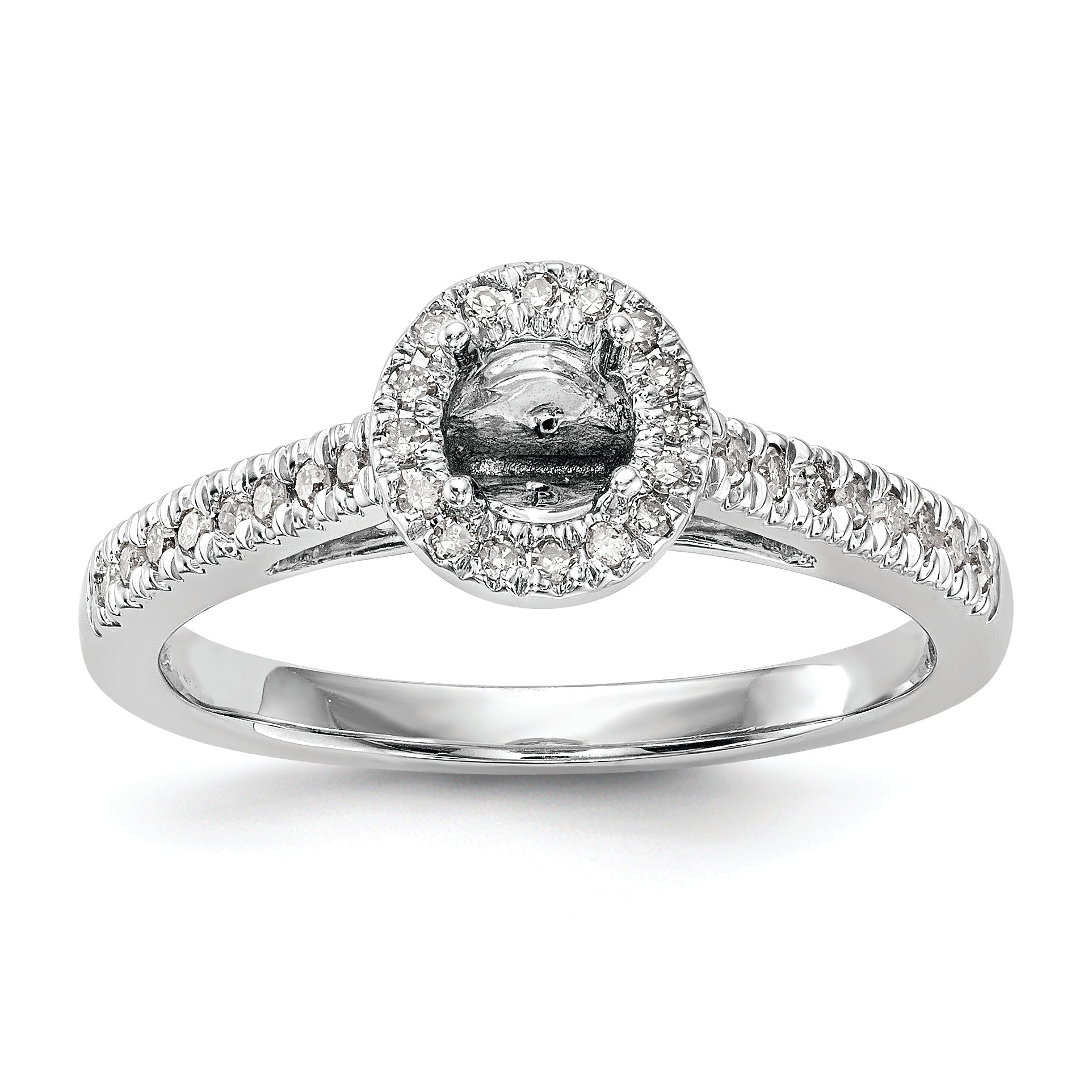 14K White Gold Halo Plus (Holds 1/3 carat (4.5mm) Round Center) 1/5 carat Diamond Semi-Mount Engagement Ring