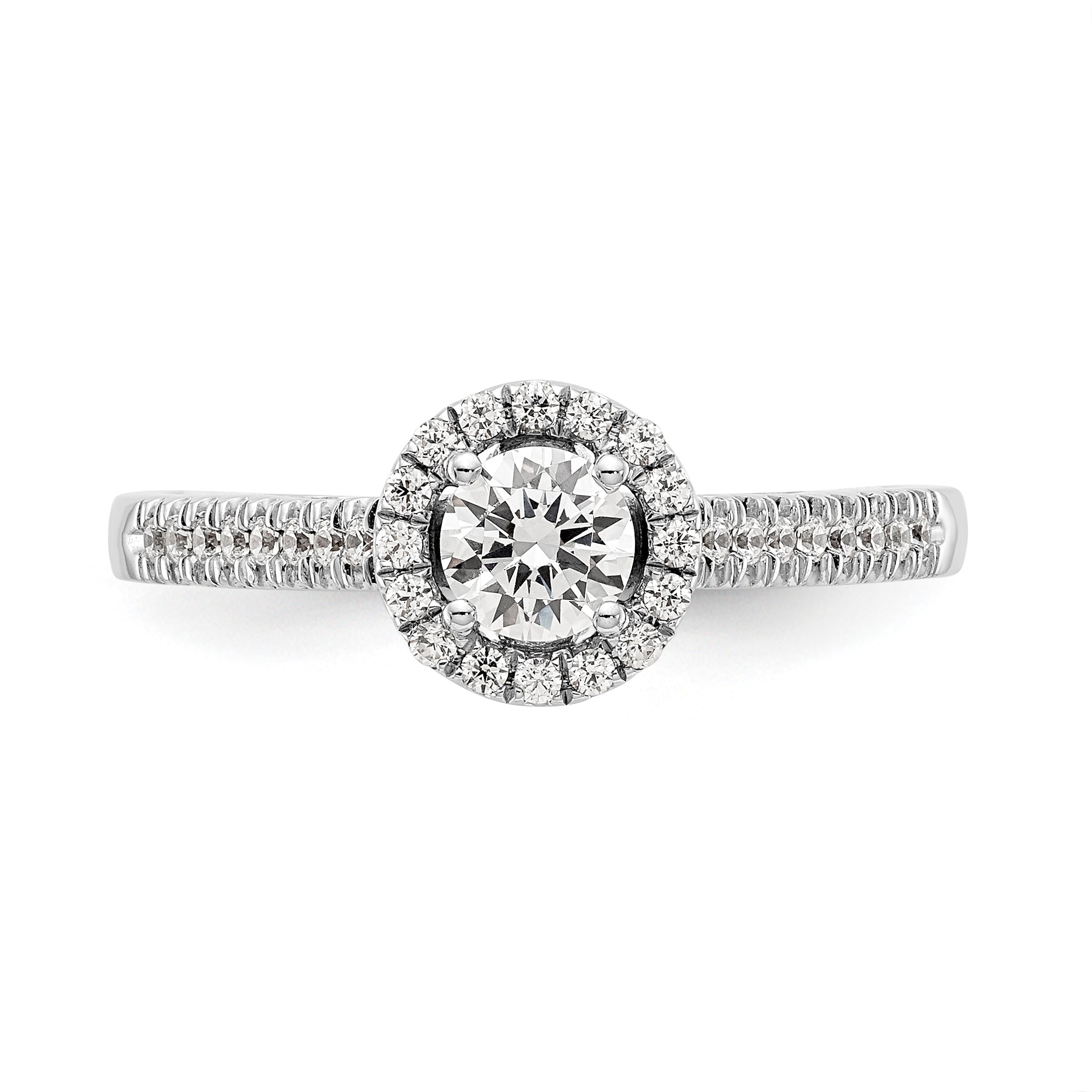 14K White Gold Halo Plus (Holds 1/3 carat (4.5mm) Round Center) 1/5 carat Diamond Semi-Mount Engagement Ring