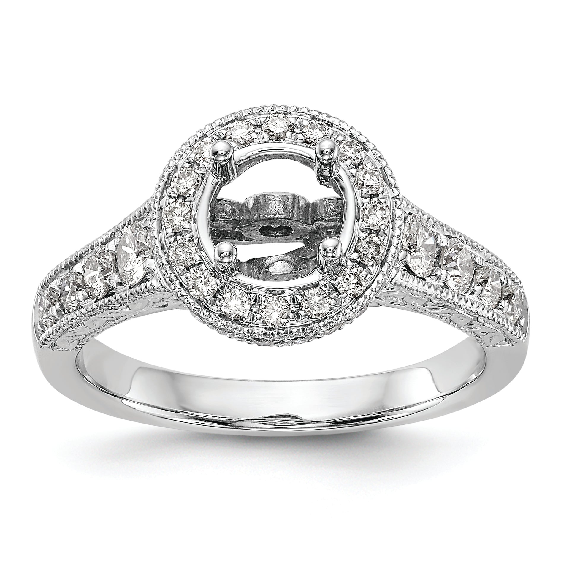 14K White Gold Halo Plus (Holds 3/4 carat (5.8mm) Round Center) 3/4 carat Diamond Semi-Mount Engagement Ring