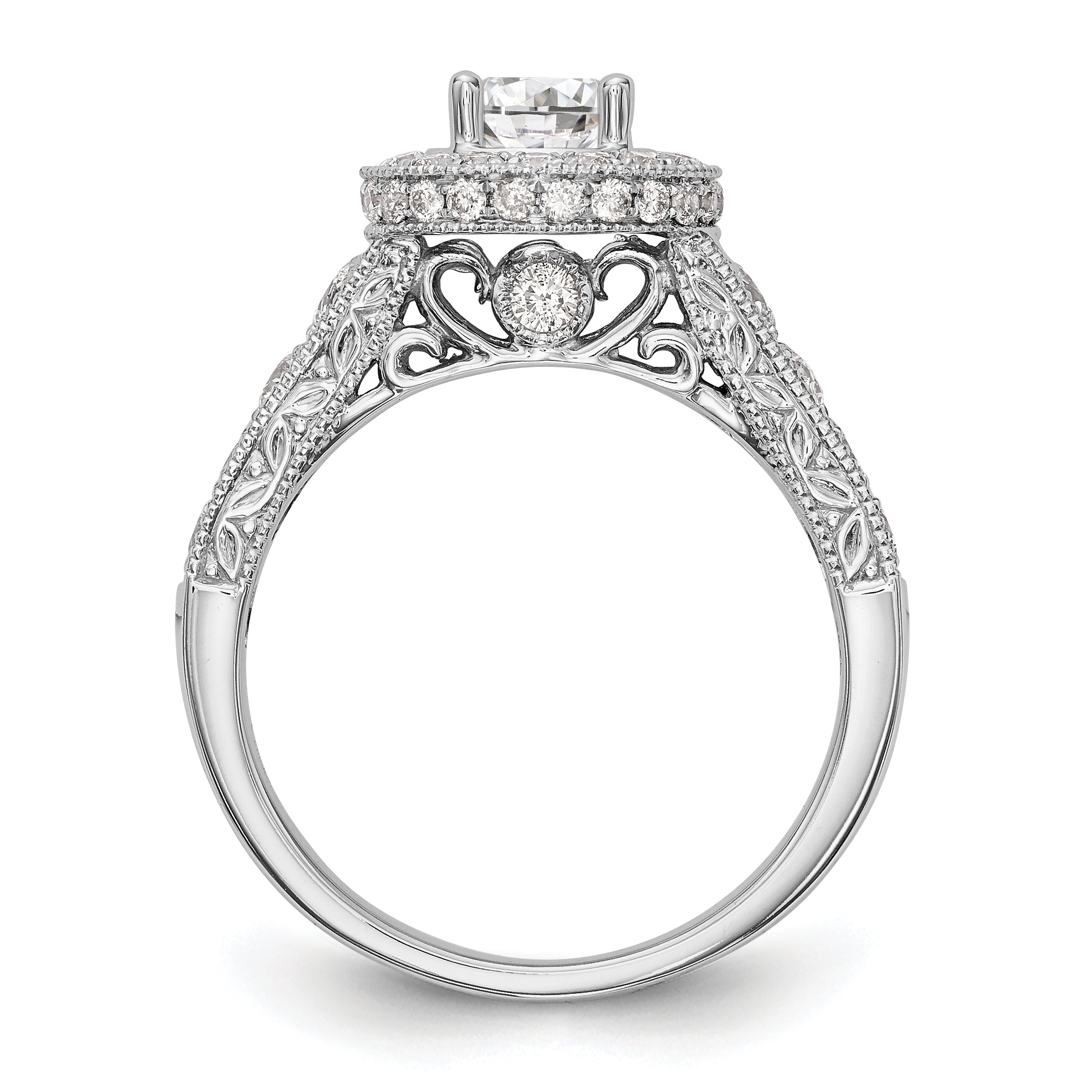 14K White Gold Halo Plus (Holds 3/4 carat (5.8mm) Round Center) 3/4 carat Diamond Semi-Mount Engagement Ring