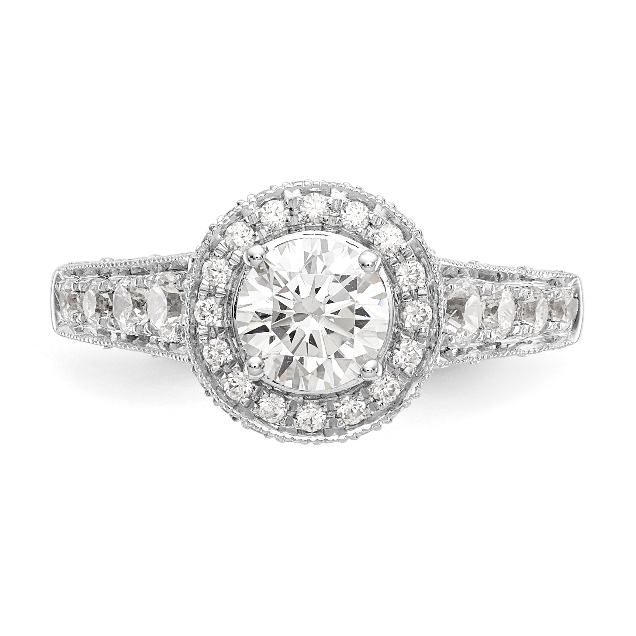 14K White Gold Halo Plus (Holds 3/4 carat (5.8mm) Round Center) 3/4 carat Diamond Semi-Mount Engagement Ring