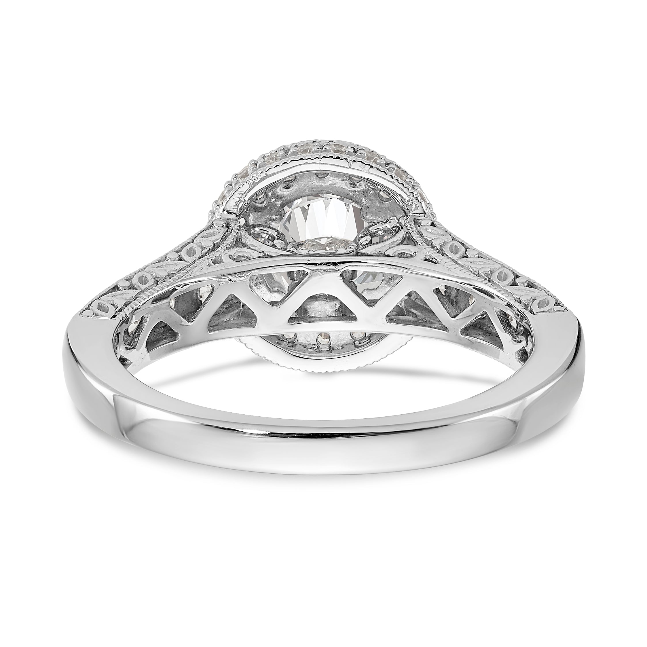 14K White Gold Halo Plus (Holds 3/4 carat (5.8mm) Round Center) 3/4 carat Diamond Semi-Mount Engagement Ring