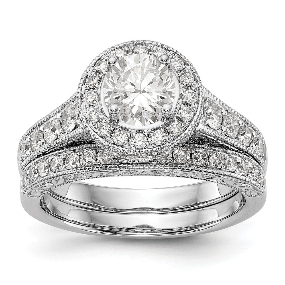 14K White Gold Round Diamond Semi-Mount Halo Engagement Ring