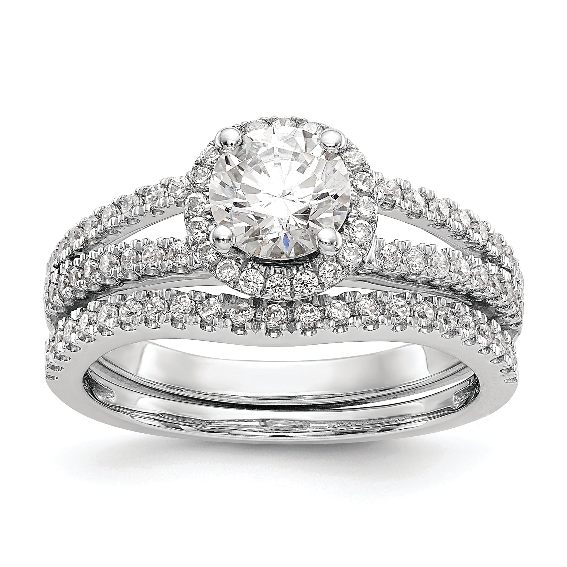 14K White Gold Halo Plus (Holds 3/4 carat (6.00mm) Round Center) 1/3 carat Diamond Semi-Mount Engagement Ring