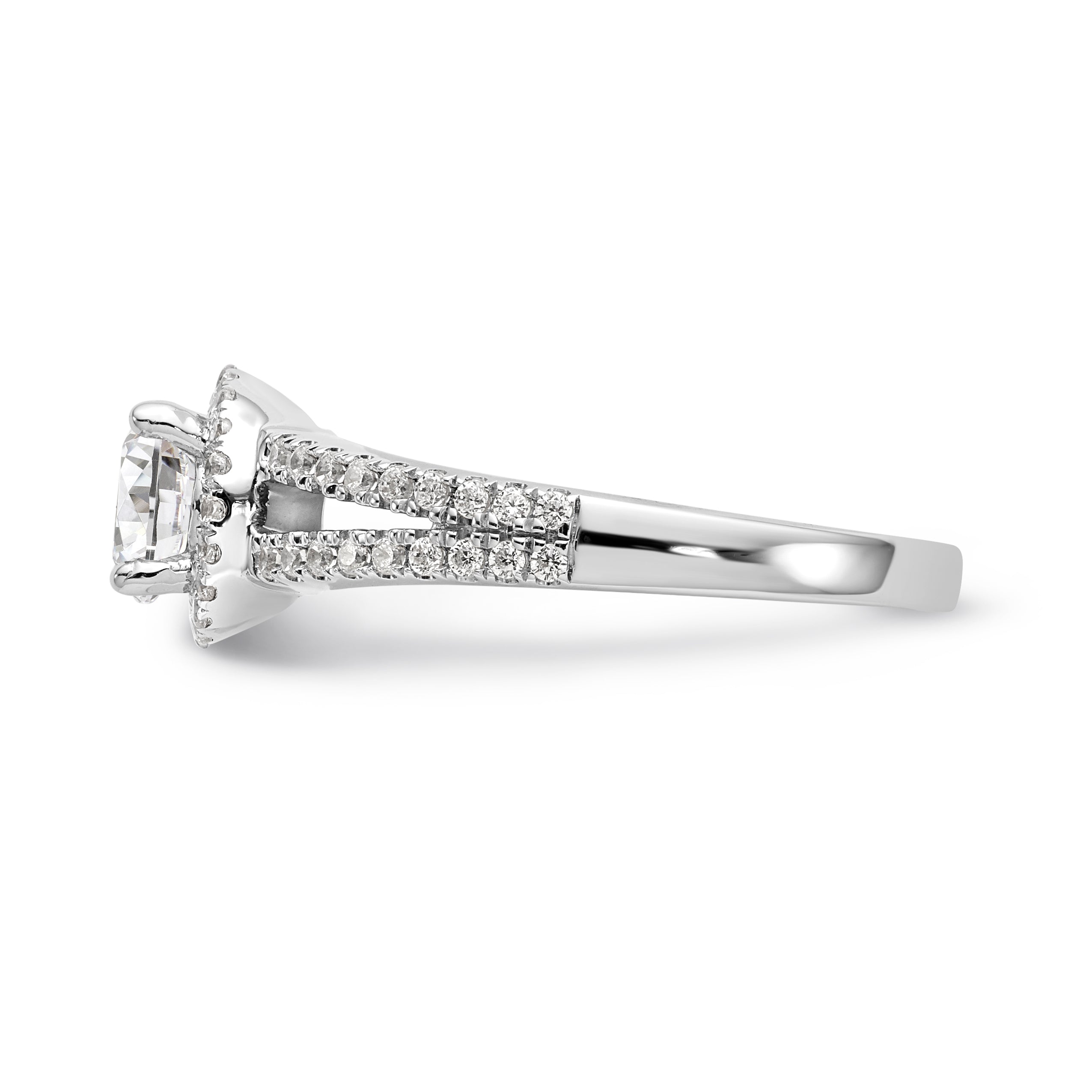 14K White Gold Round Diamond Semi-Mount Halo Engagement Ring