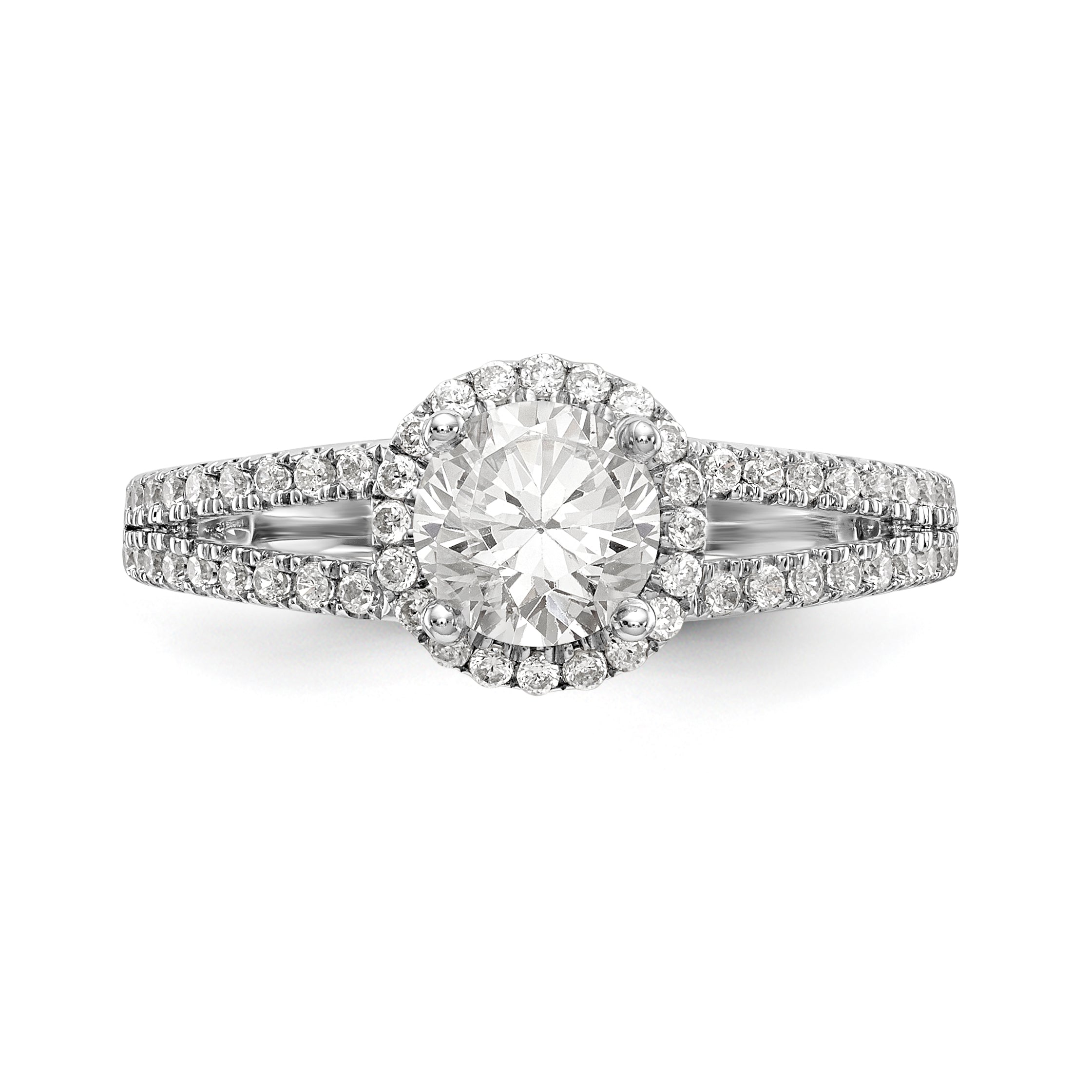 14K White Gold Round Diamond Semi-Mount Halo Engagement Ring