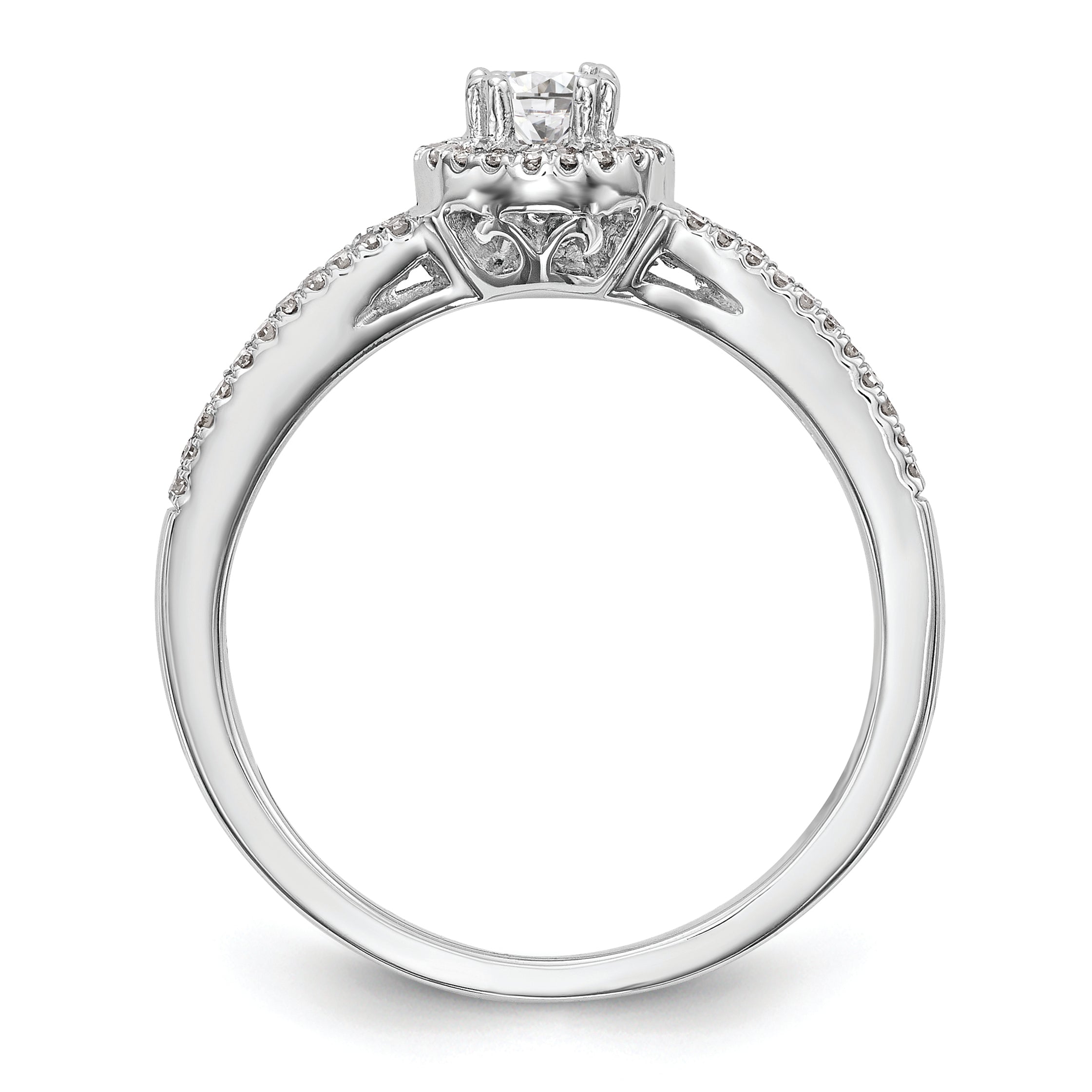 14K White Gold Halo Plus (Holds 1/4 carat (4.00mm) Round Center) 1/5 carat Diamond Semi-Mount Engagement Ring