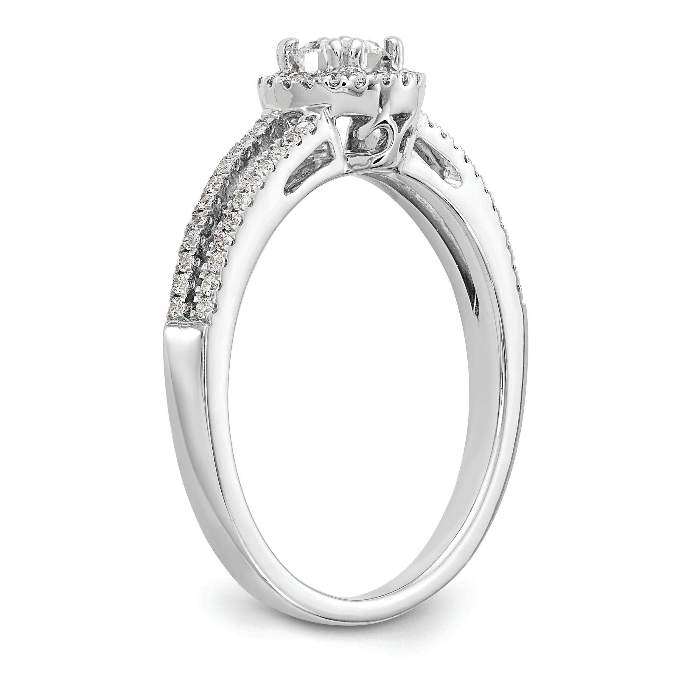 14K White Gold Halo Plus (Holds 1/4 carat (4.00mm) Round Center) 1/5 carat Diamond Semi-Mount Engagement Ring