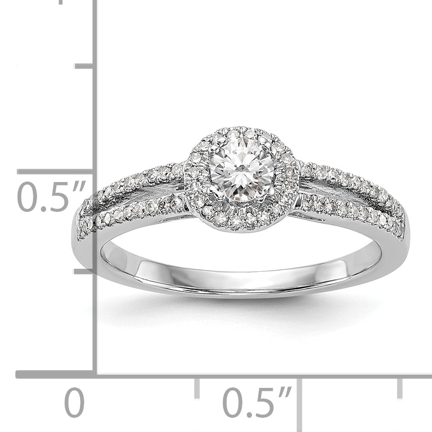 14K White Gold Halo Plus (Holds 1/4 carat (4.00mm) Round Center) 1/5 carat Diamond Semi-Mount Engagement Ring