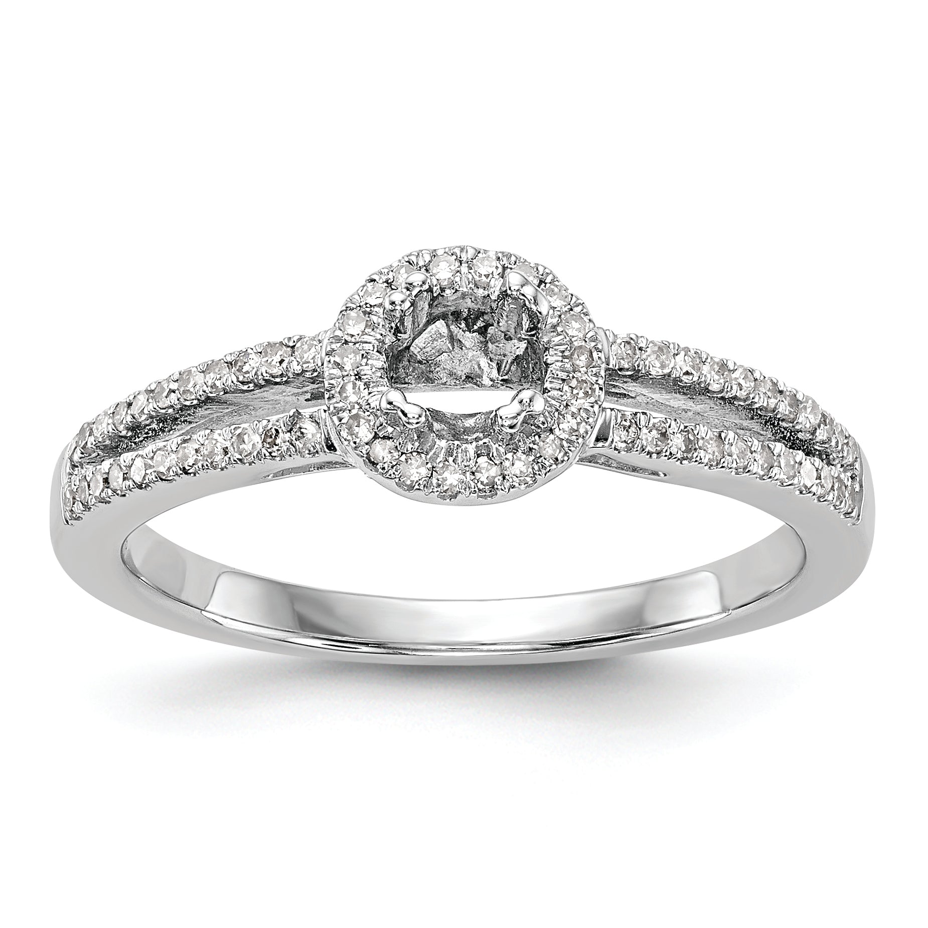 14K White Gold Halo Plus (Holds 1/4 carat (4.00mm) Round Center) 1/5 carat Diamond Semi-Mount Engagement Ring