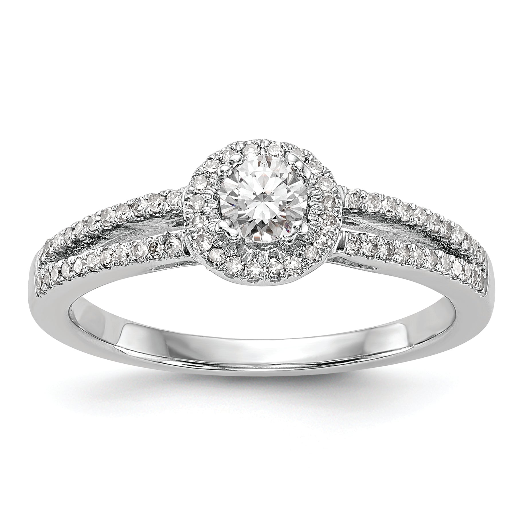 14K White Gold Halo Plus (Holds 1/4 carat (4.00mm) Round Center) 1/5 carat Diamond Semi-Mount Engagement Ring