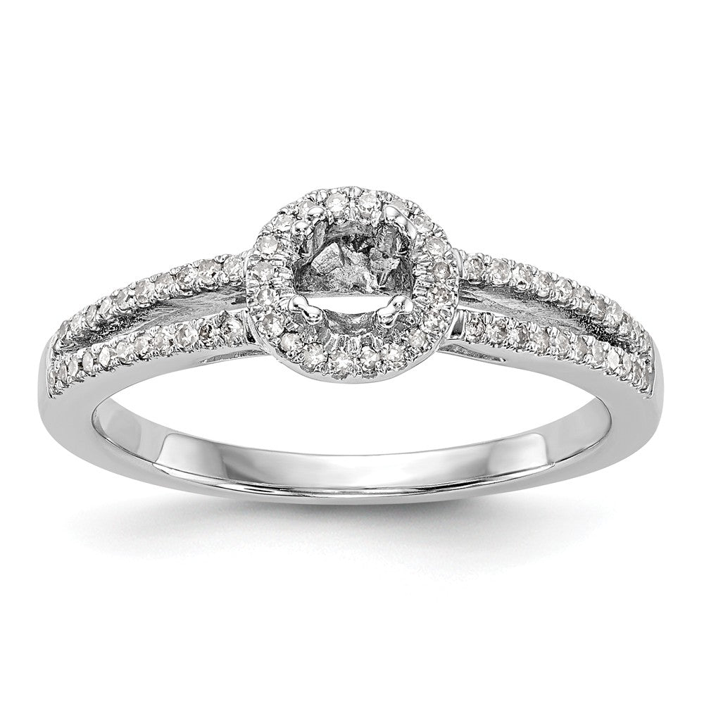 14K White Gold Round Diamond Semi-Mount Halo Engagement Ring