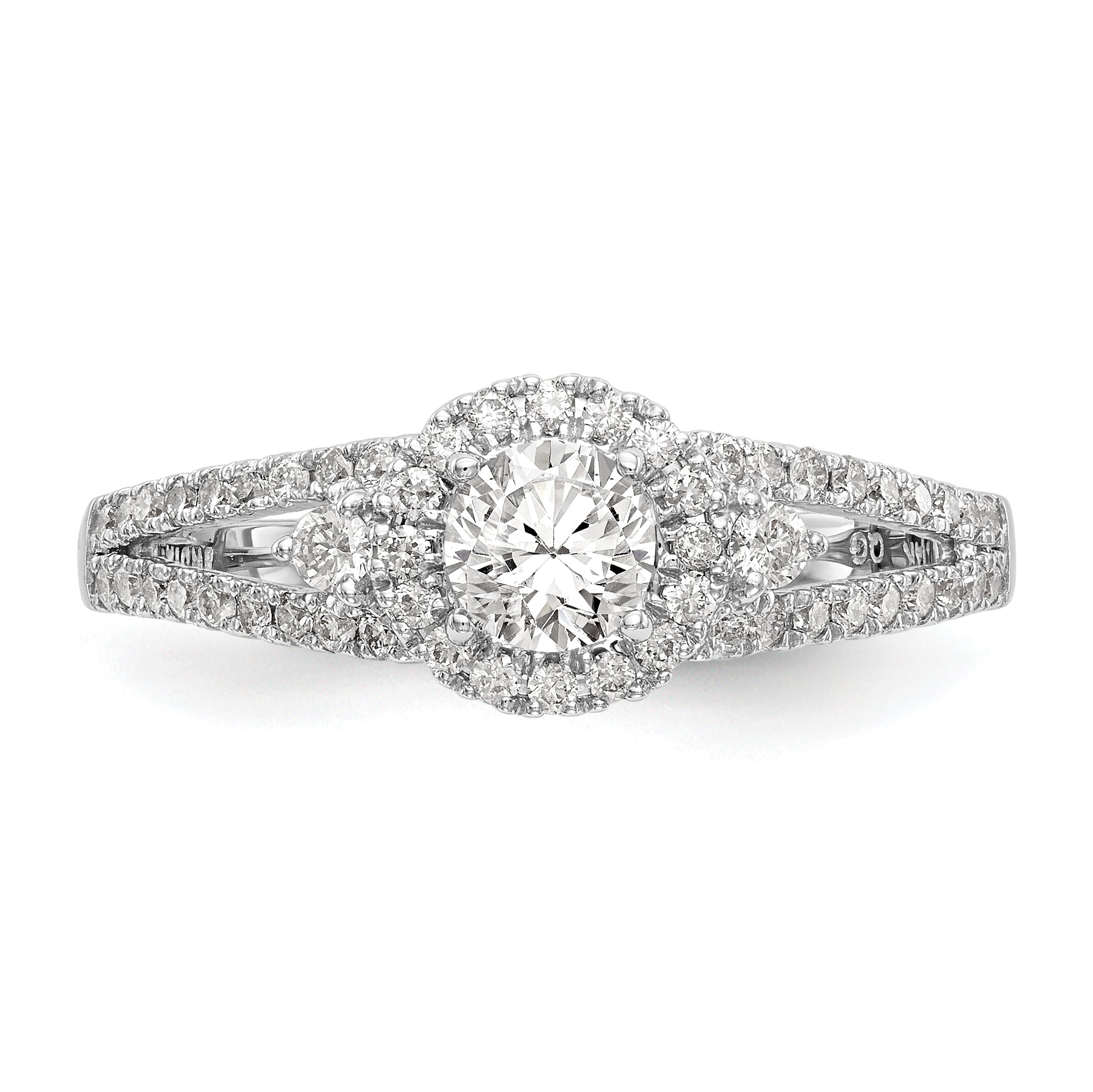 14K White Gold Round Diamond Semi-Mount Halo Engagement Ring