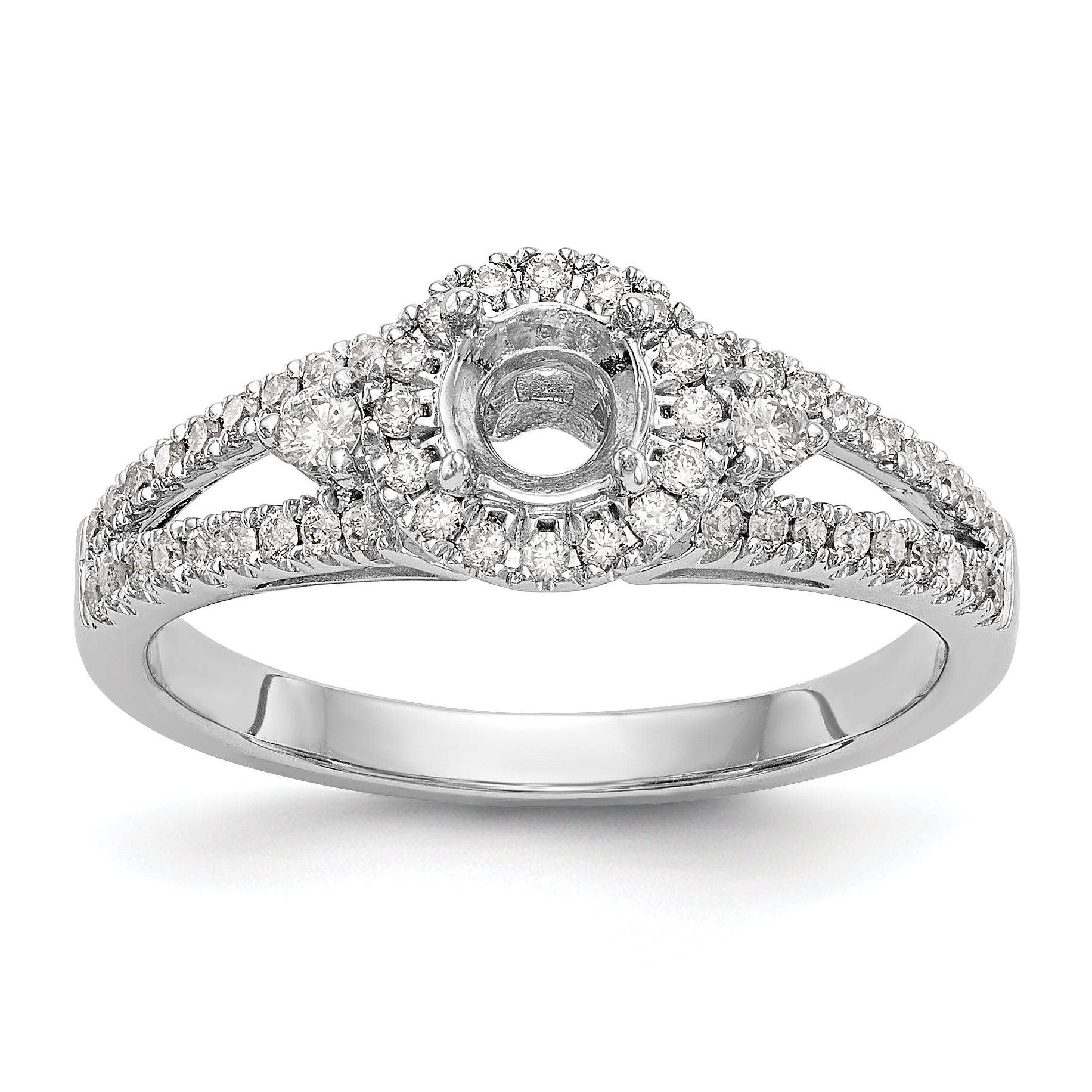 14K White Gold Round Diamond Semi-Mount Halo Engagement Ring