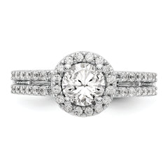 14K White Gold Halo Plus (Holds 1 carat (6.5mm) Round Center) 1/2 carat Diamond Semi-Mount Engagement Ring