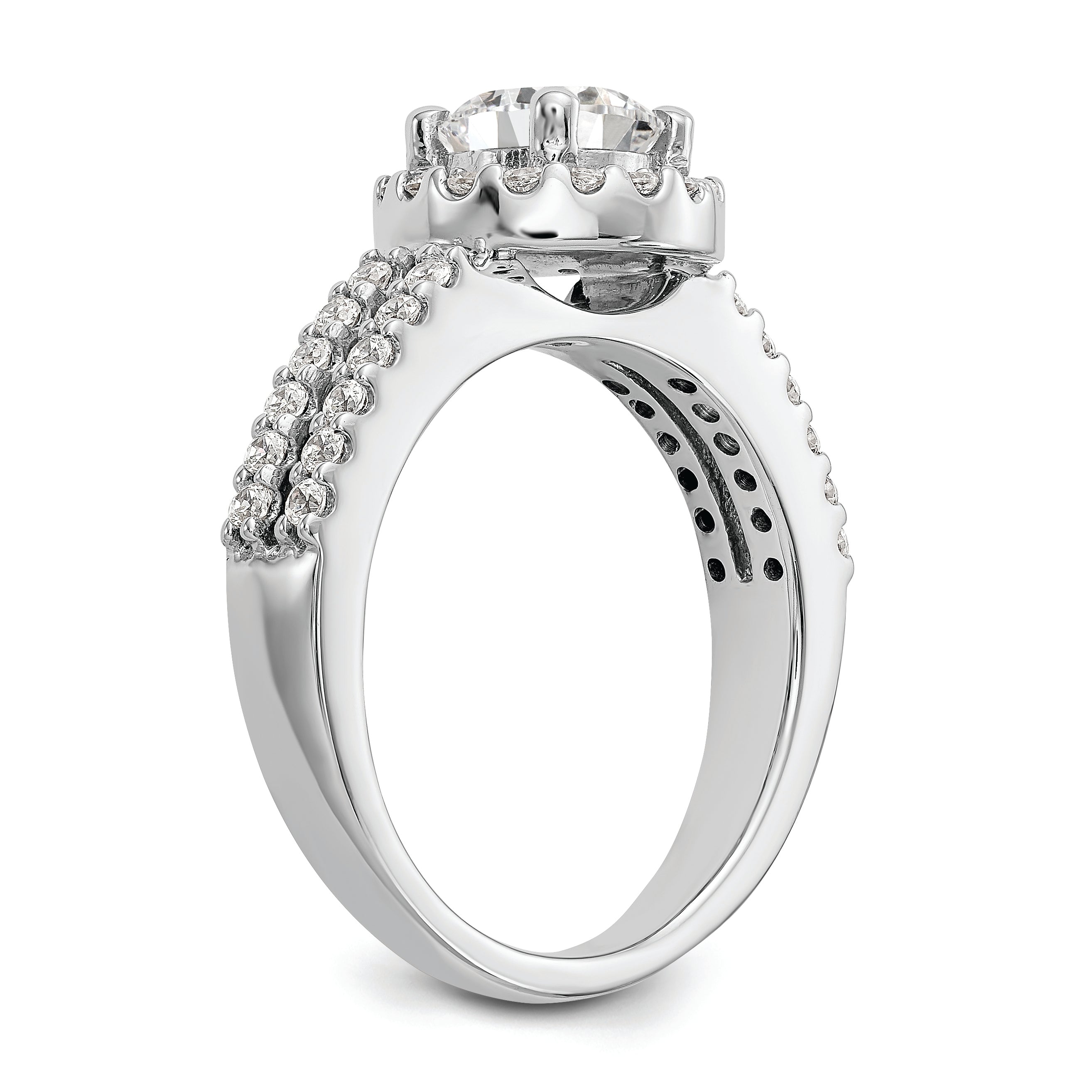 14K White Gold Halo Plus (Holds 1 carat (6.5mm) Round Center) 1/2 carat Diamond Semi-Mount Engagement Ring