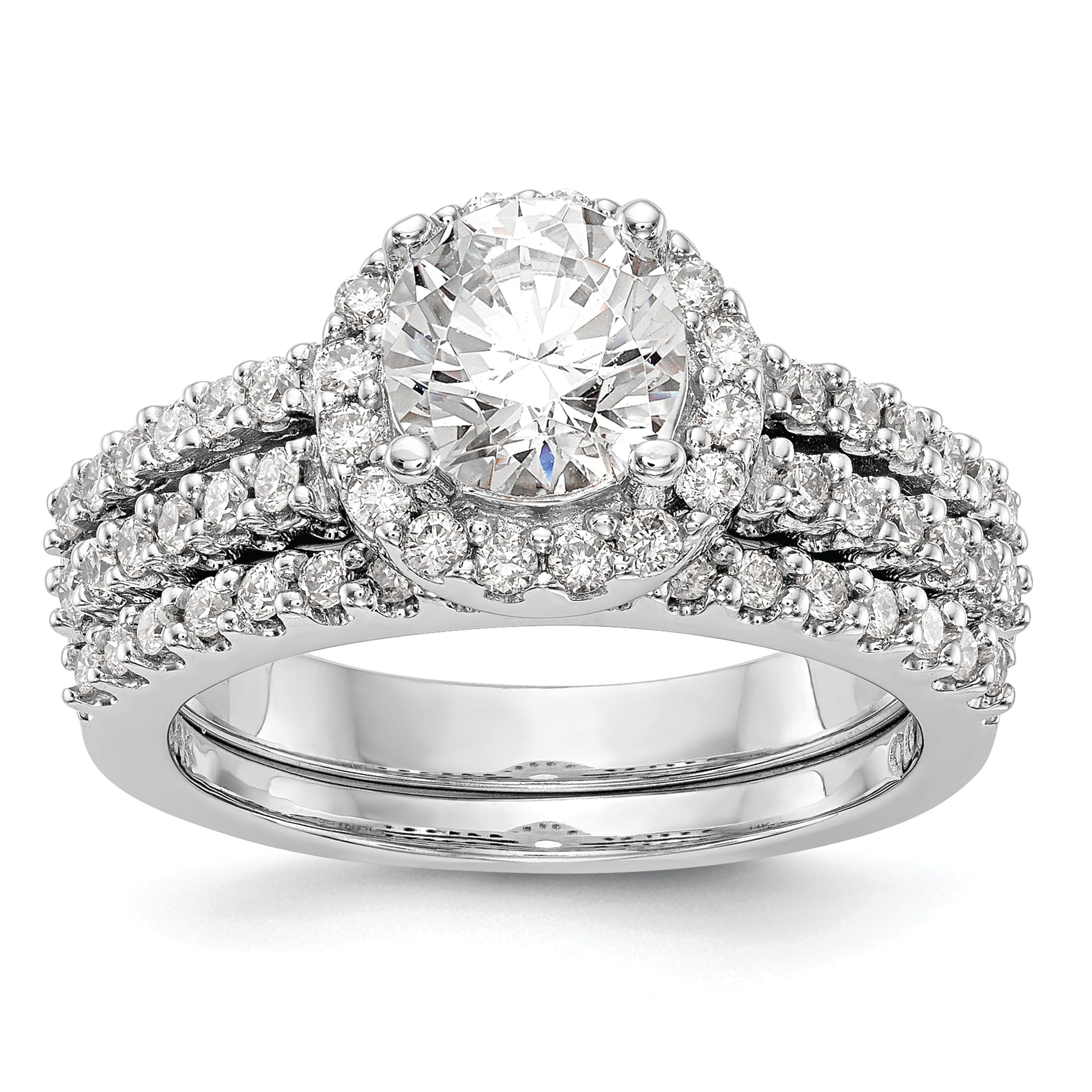 14K White Gold Halo Plus (Holds 1 carat (6.5mm) Round Center) 1/2 carat Diamond Semi-Mount Engagement Ring