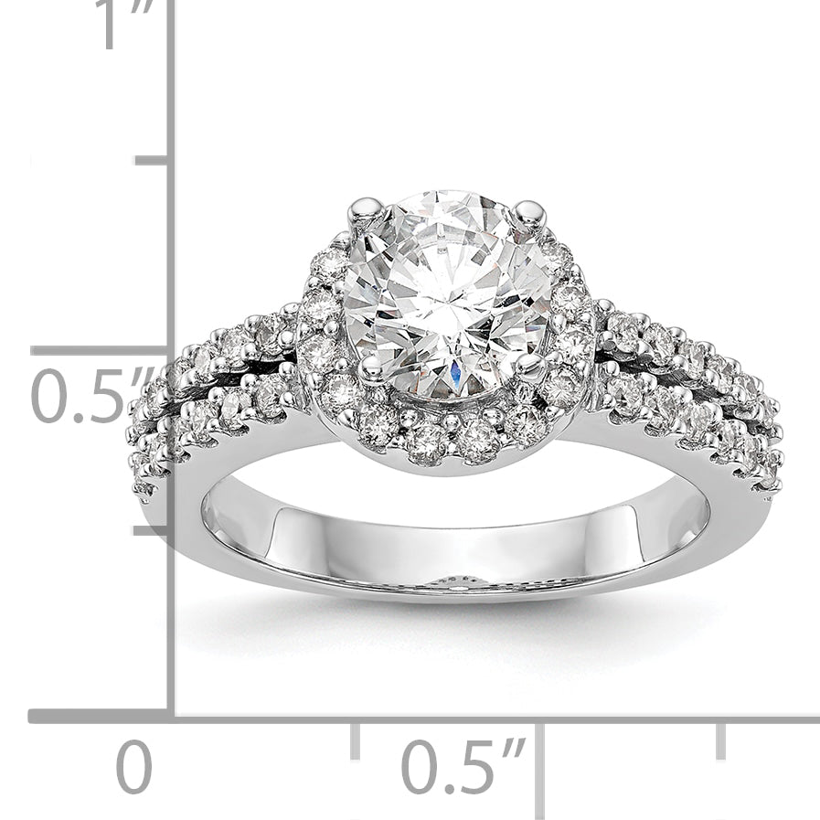 14K White Gold Halo Plus (Holds 1 carat (6.5mm) Round Center) 1/2 carat Diamond Semi-Mount Engagement Ring