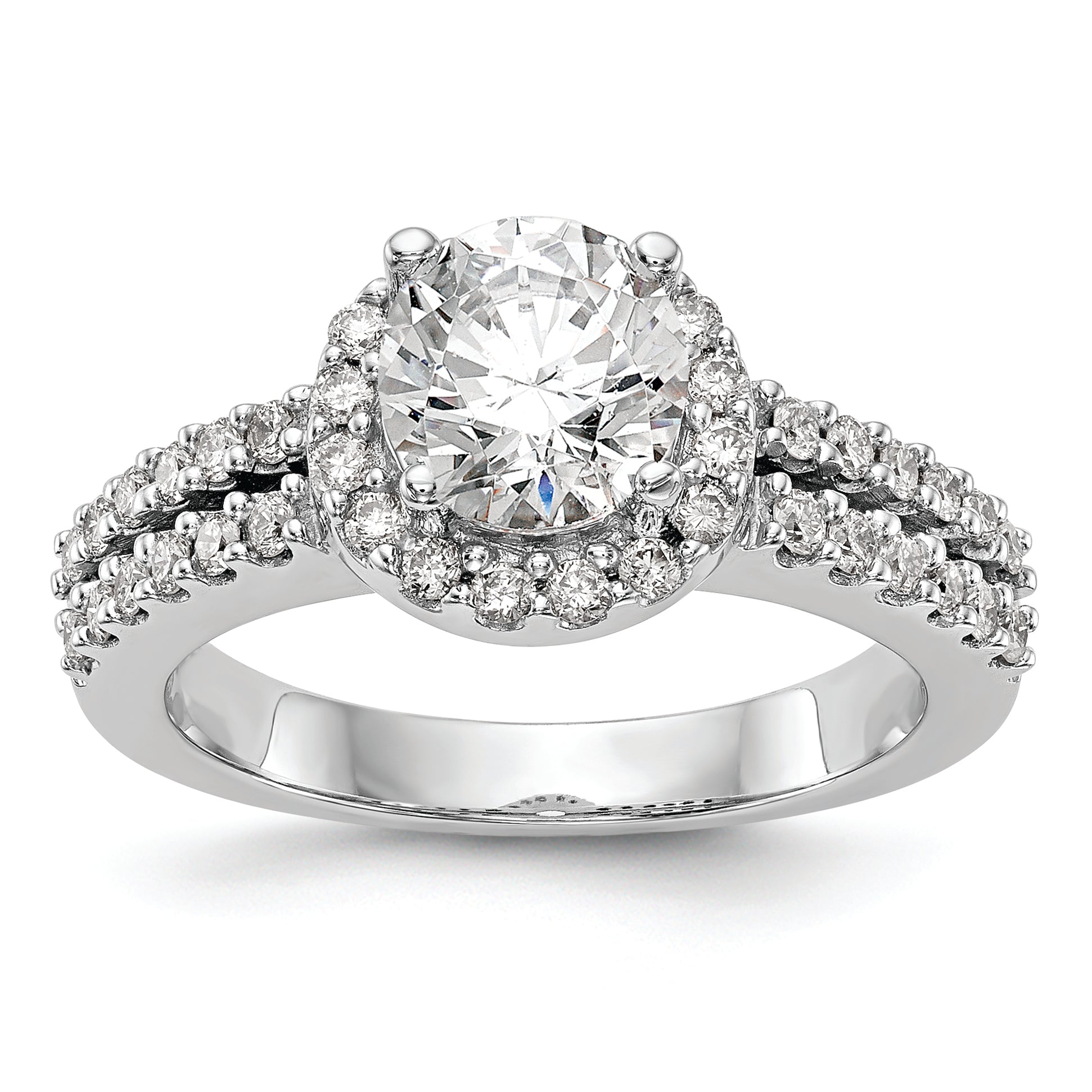 14K White Gold Halo Plus (Holds 1 carat (6.5mm) Round Center) 1/2 carat Diamond Semi-Mount Engagement Ring