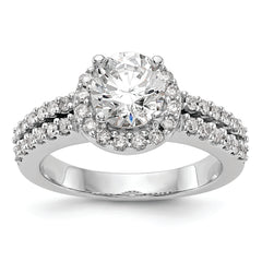 14K White Gold Halo Plus (Holds 1 carat (6.5mm) Round Center) 1/2 carat Diamond Semi-Mount Engagement Ring