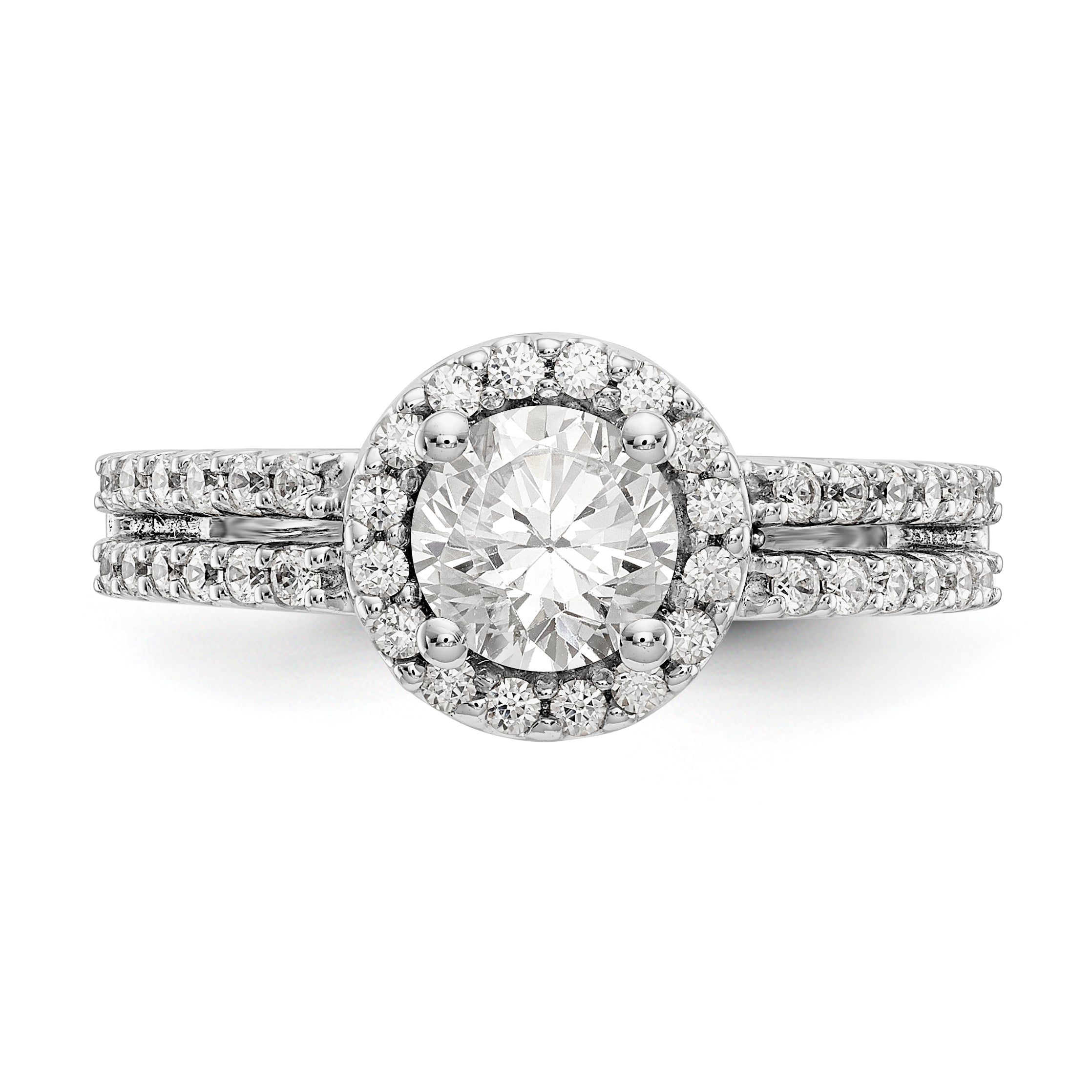 14K White Gold Halo Plus (Holds 1 carat (6.5mm) Round Center) 1/2 carat Diamond Semi-Mount Engagement Ring