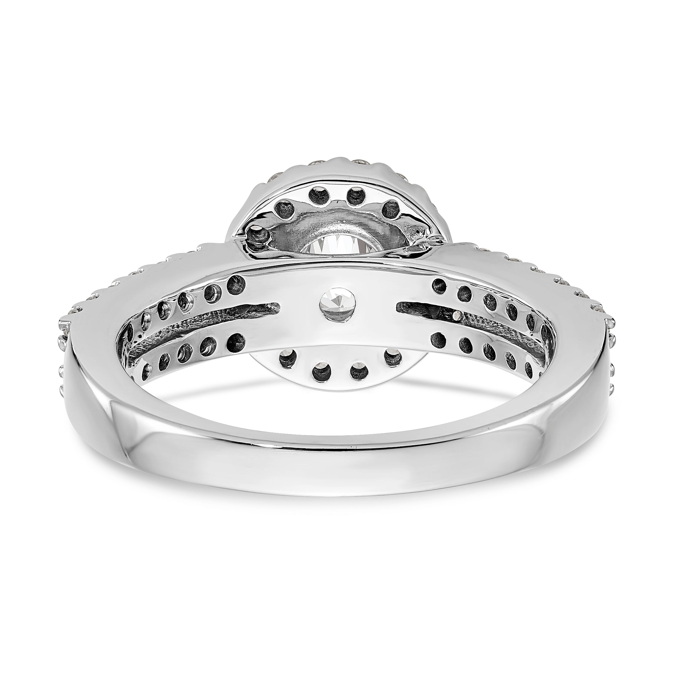 14K White Gold Halo Plus (Holds 1 carat (6.5mm) Round Center) 1/2 carat Diamond Semi-Mount Engagement Ring