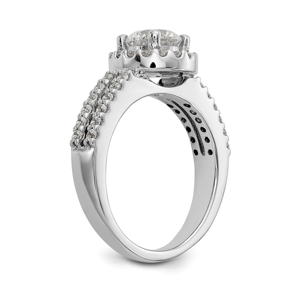 14K White Gold Halo Plus (Holds 1 carat (6.5mm) Round Center) 1/2 carat Diamond Semi-Mount Engagement Ring