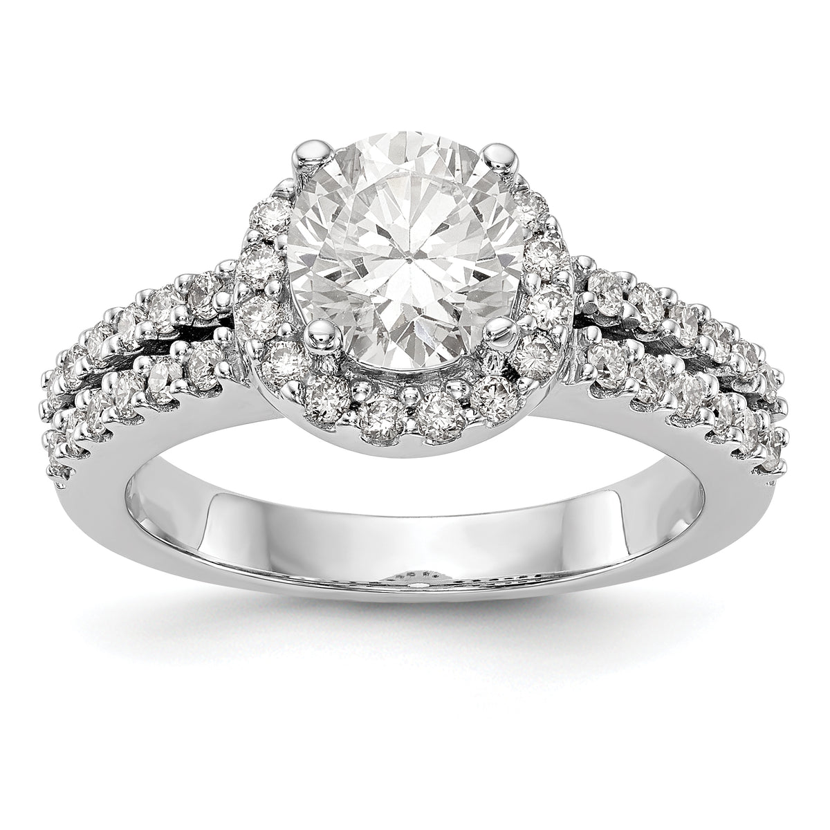 14K White Gold Halo Plus (Holds 1 carat (6.5mm) Round Center) 1/2 carat Diamond Semi-Mount Engagement Ring