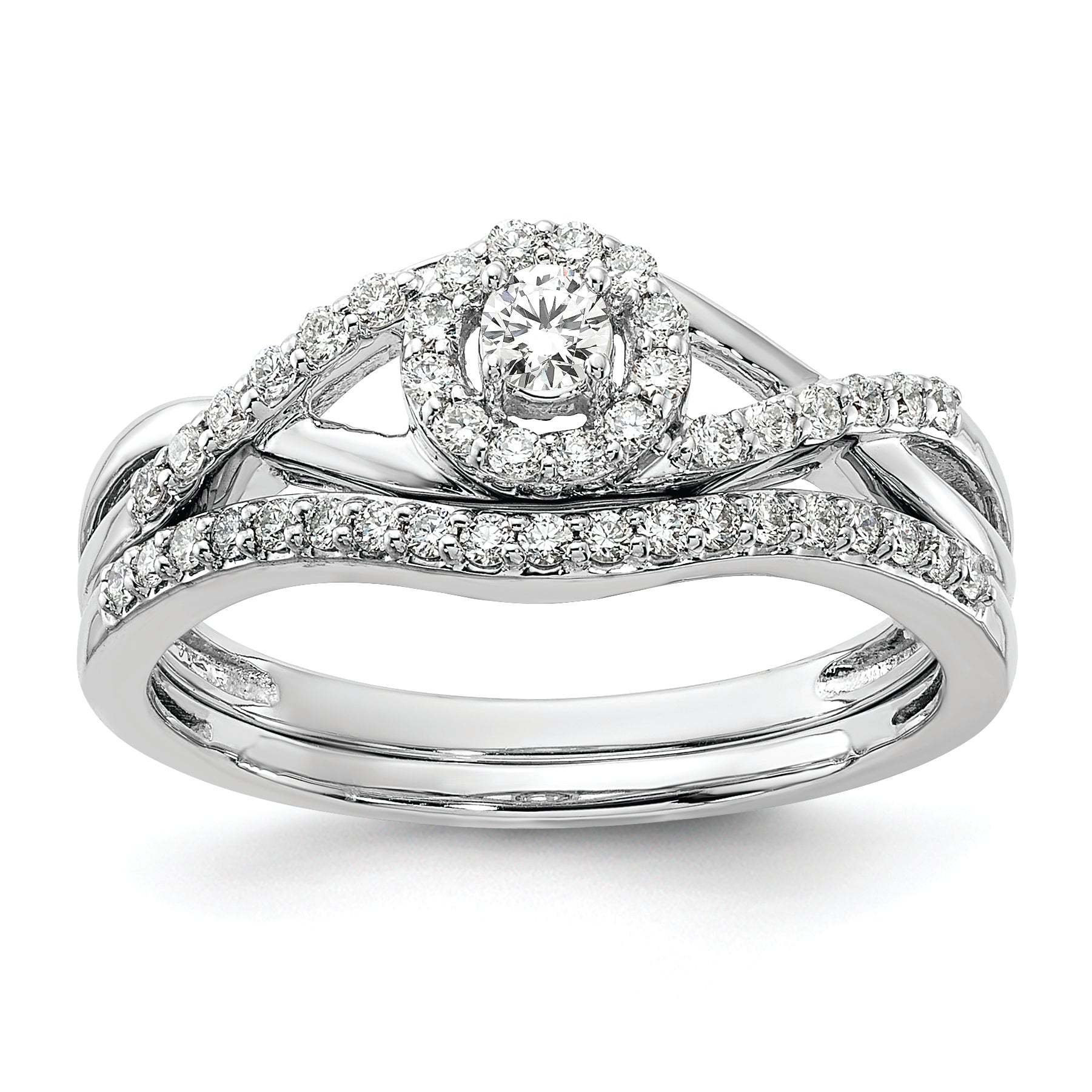 14K White Gold Halo Plus (Holds 1/10 carat (2.8mm) Round Center) 1/5 carat Diamond Semi-Mount Engagement Ring