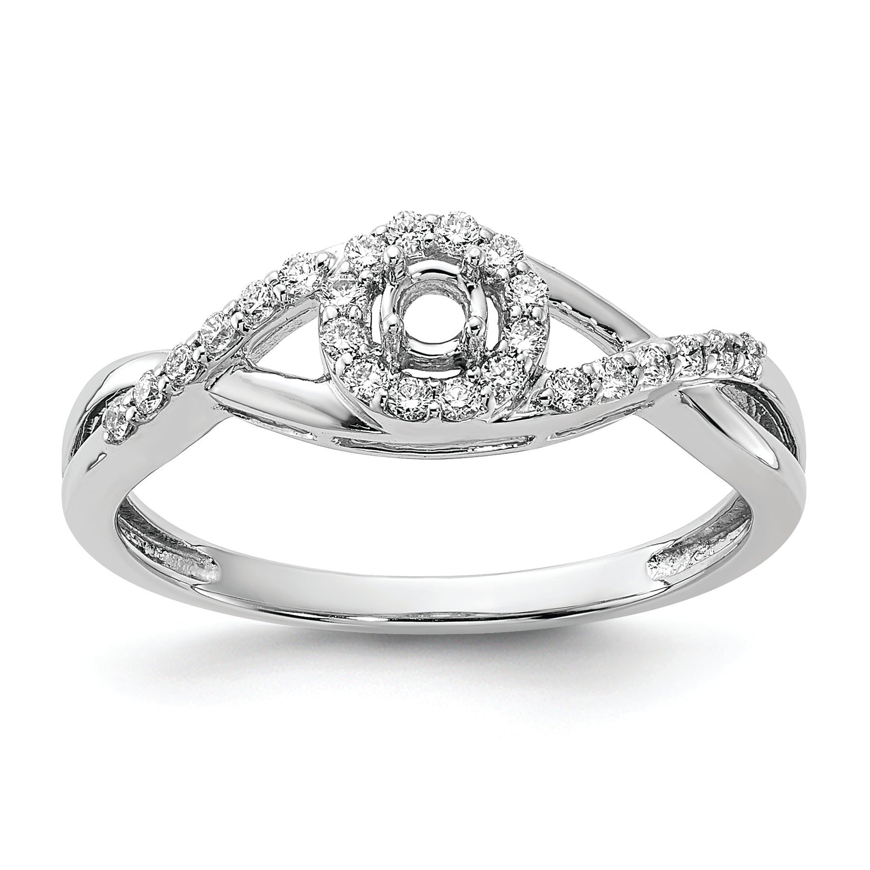 14K White Gold Halo Plus (Holds 1/10 carat (2.8mm) Round Center) 1/5 carat Diamond Semi-Mount Engagement Ring