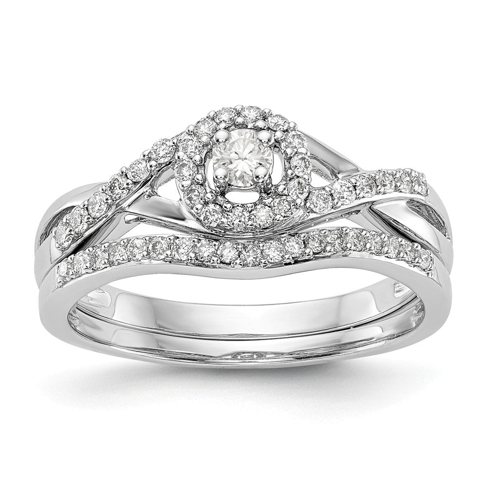 14K White Gold Round Diamond Semi-Mount Halo Engagement Ring