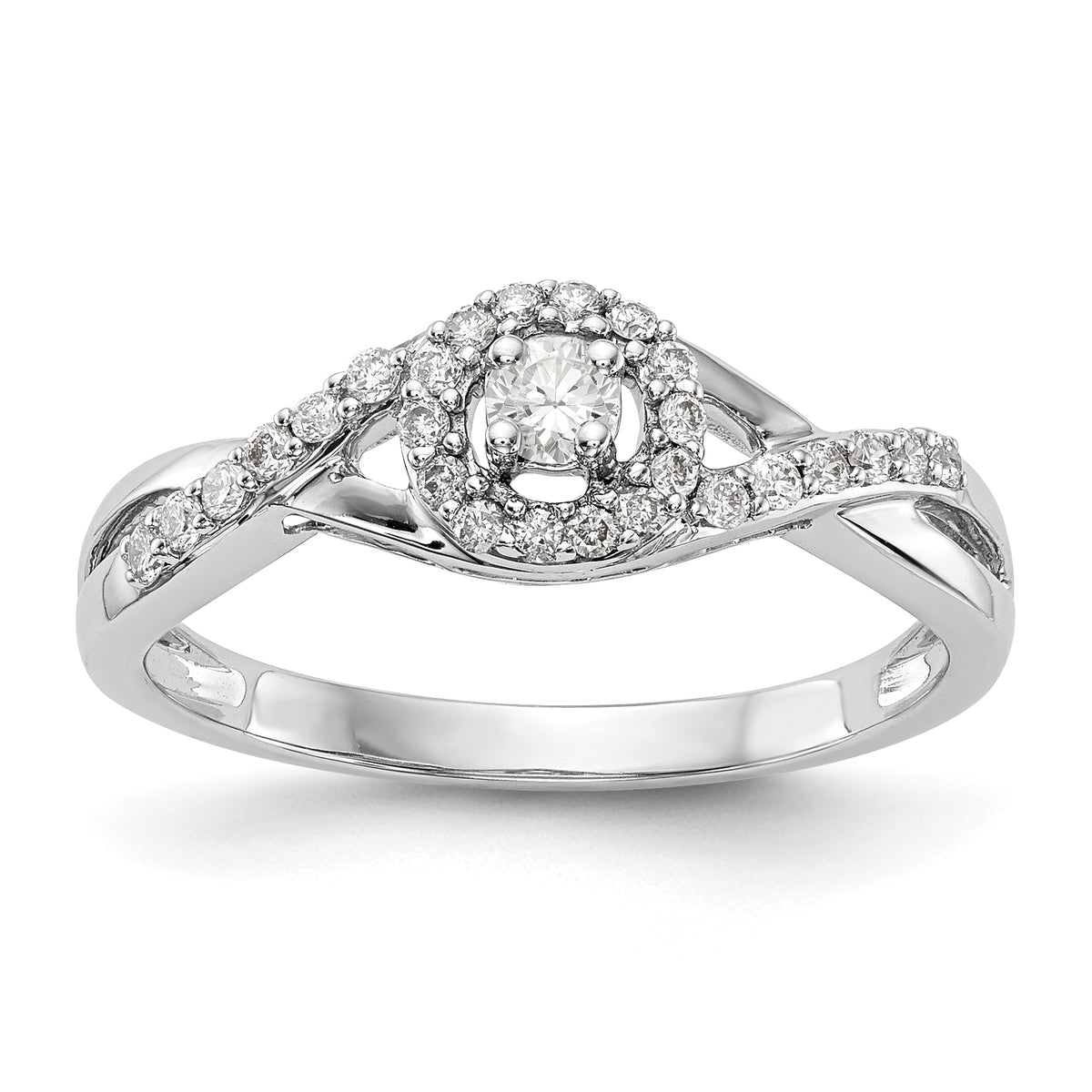 14K White Gold Halo Plus (Holds 1/10 carat (2.8mm) Round Center) 1/5 carat Diamond Semi-Mount Engagement Ring