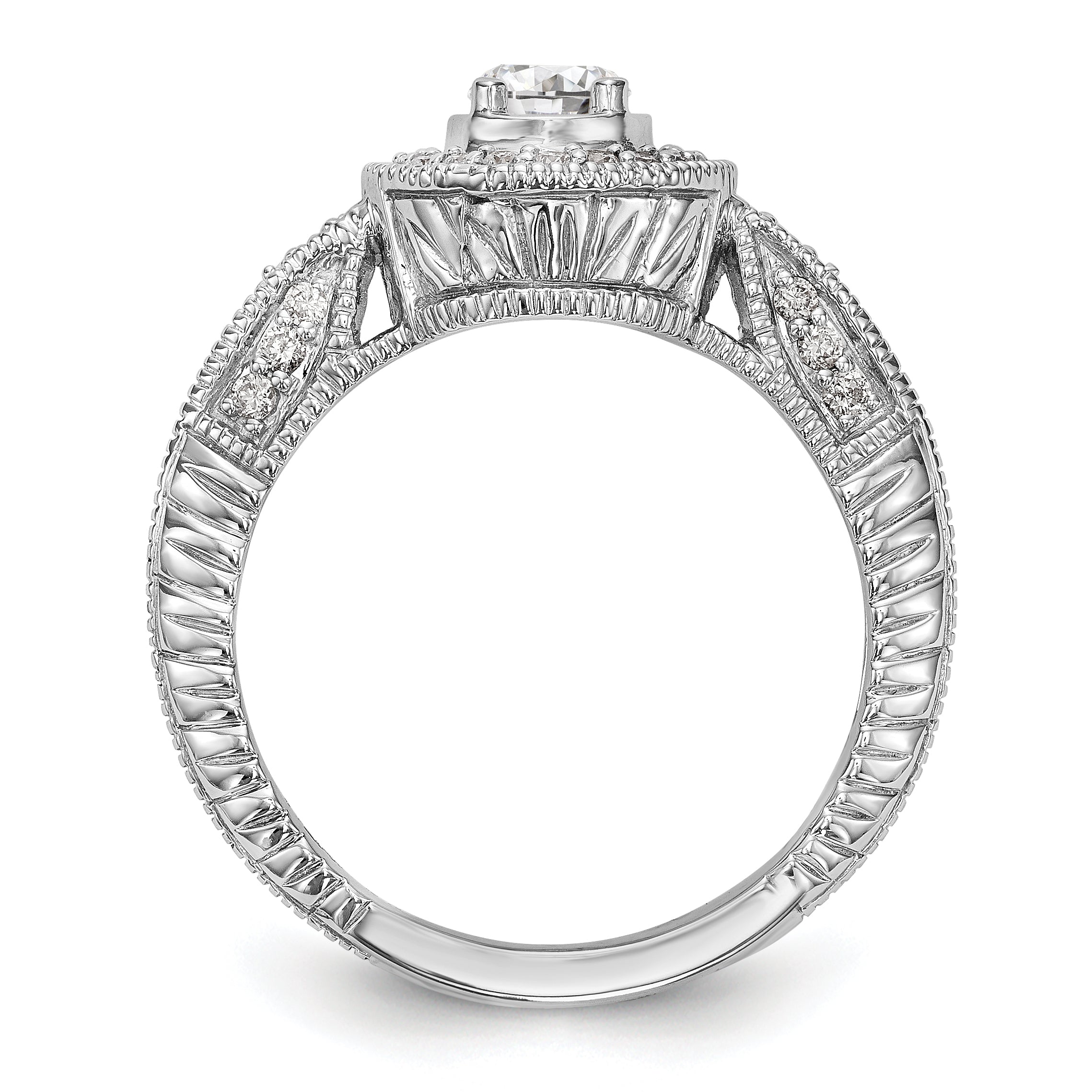 14K White Gold Halo Plus (Holds 3/4 carat (6.5mm) Round Center) 1/3 carat Diamond Semi-Mount Engagement Ring