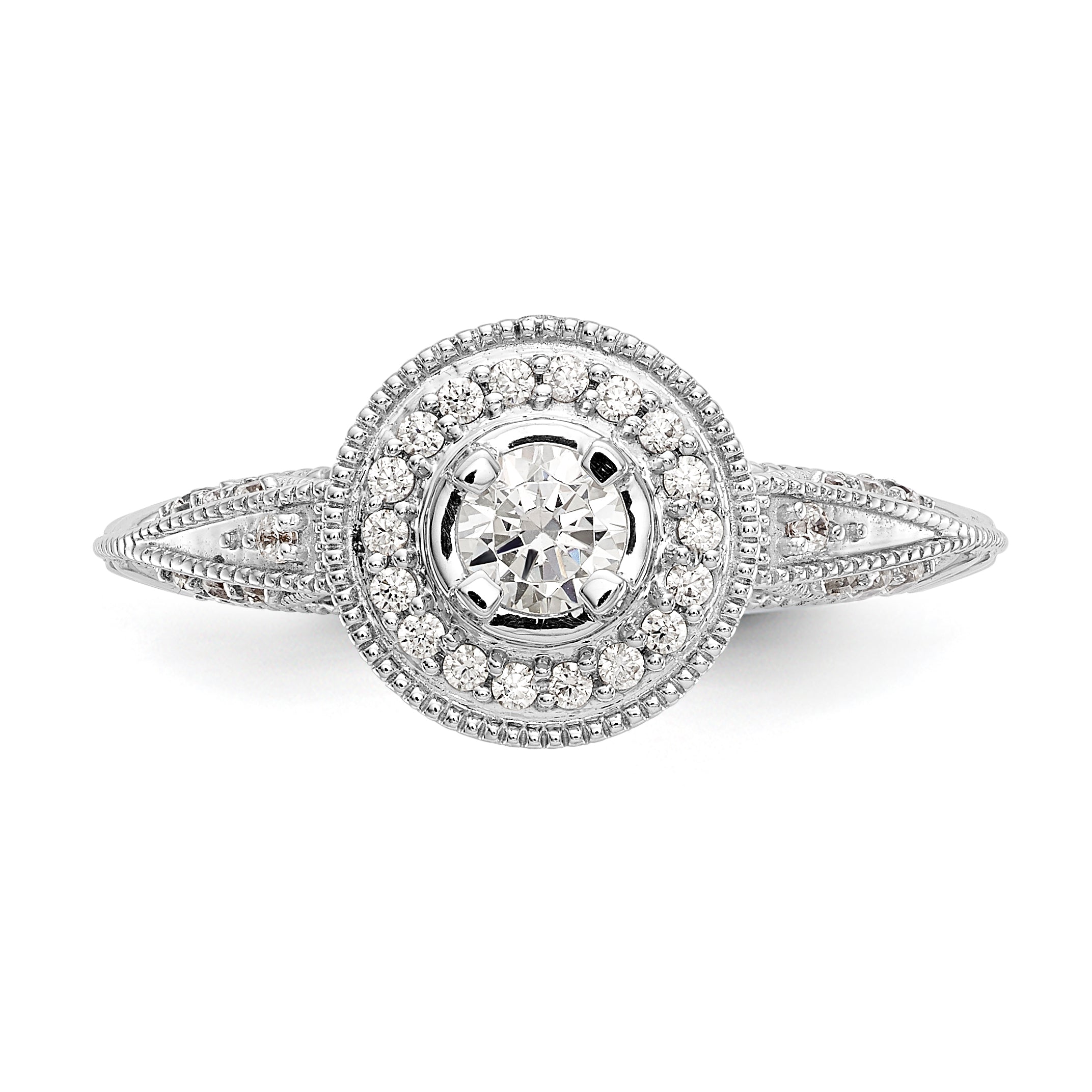 14K White Gold Halo Plus (Holds 3/4 carat (6.5mm) Round Center) 1/3 carat Diamond Semi-Mount Engagement Ring