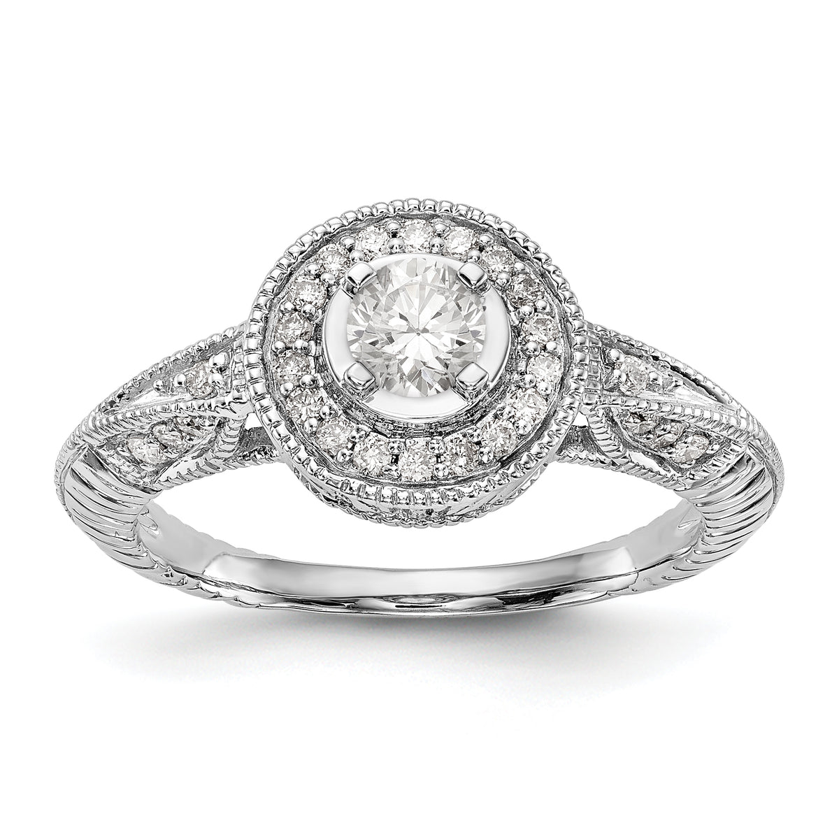 14K White Gold Halo Plus (Holds 3/4 carat (6.5mm) Round Center) 1/3 carat Diamond Semi-Mount Engagement Ring