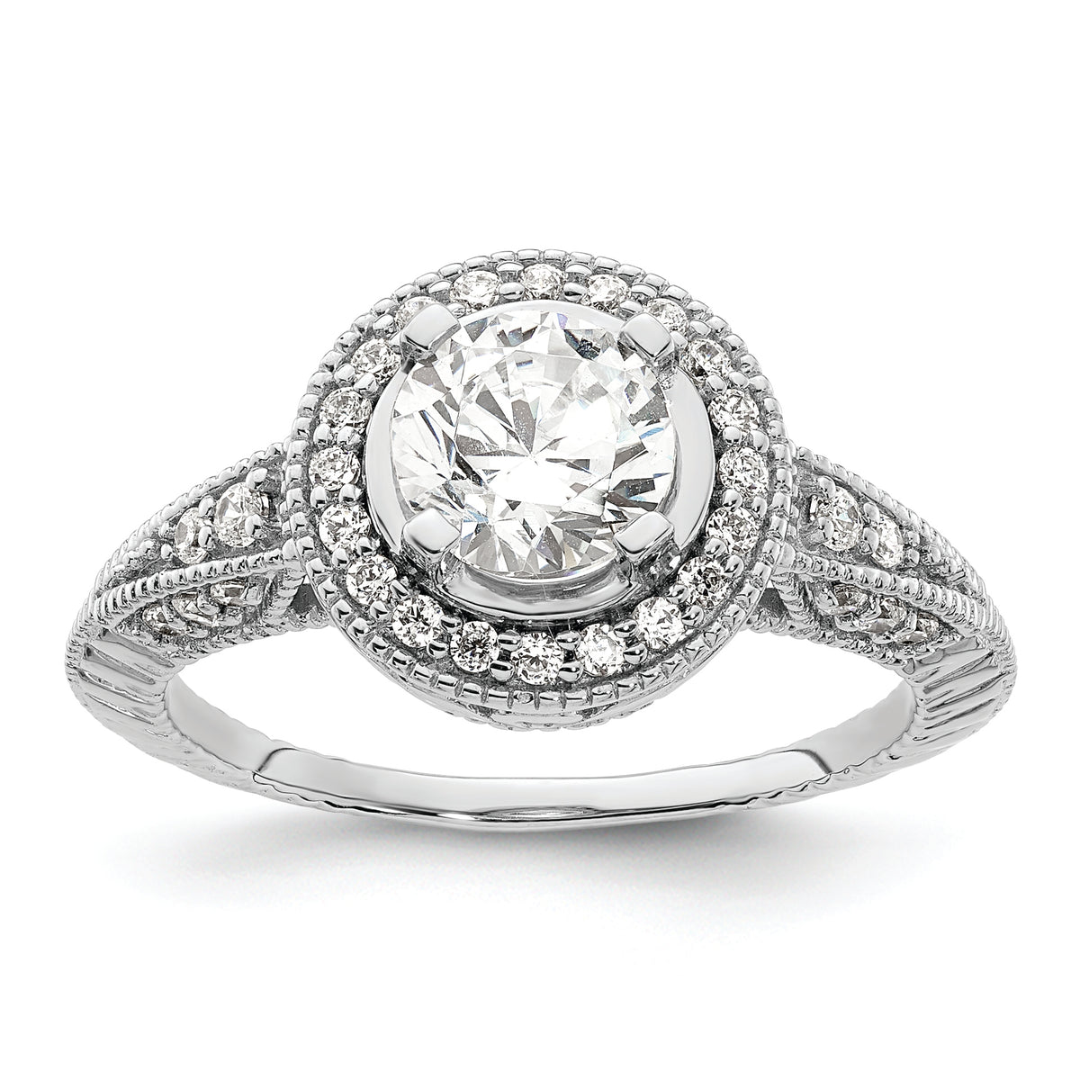 14K White Gold Halo Plus (Holds 3/4 carat (6.5mm) Round Center) 1/3 carat Diamond Semi-Mount Engagement Ring