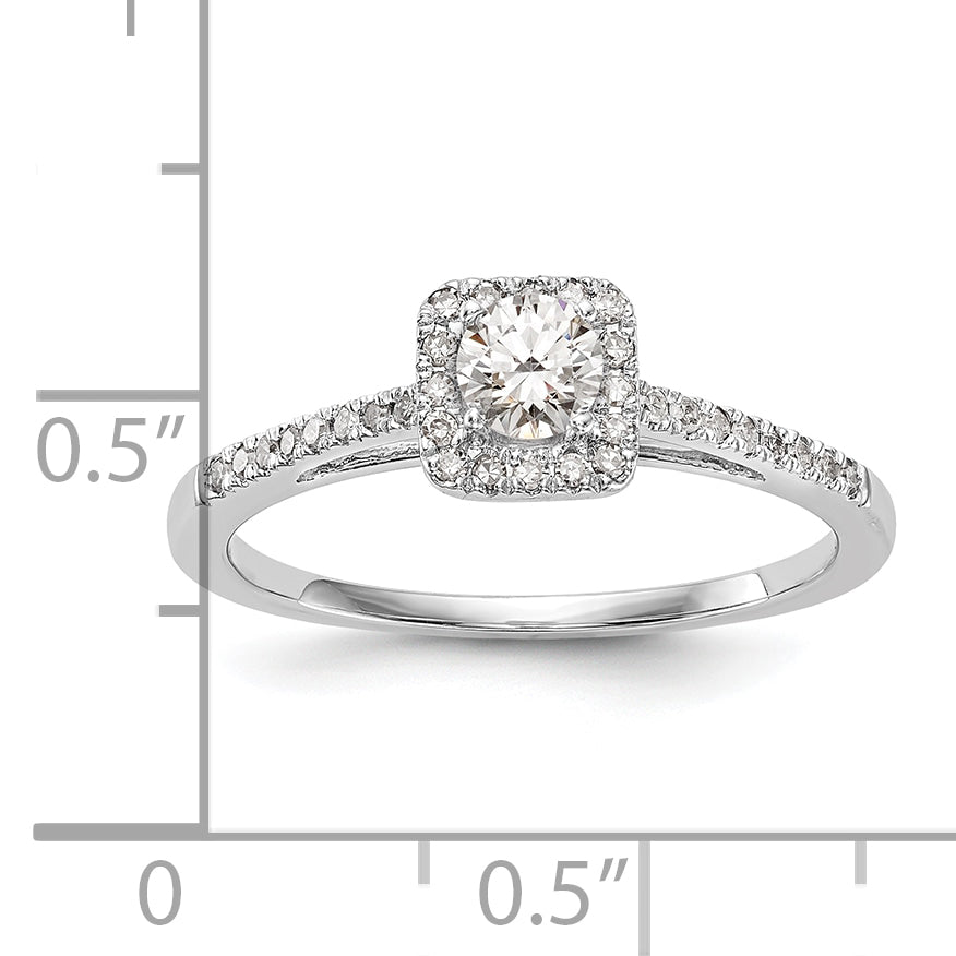 14K White Gold Halo Plus (Holds 1/4 carat (4.00mm) Round Center) 1/8 carat Diamond Semi-Mount Engagement Ring