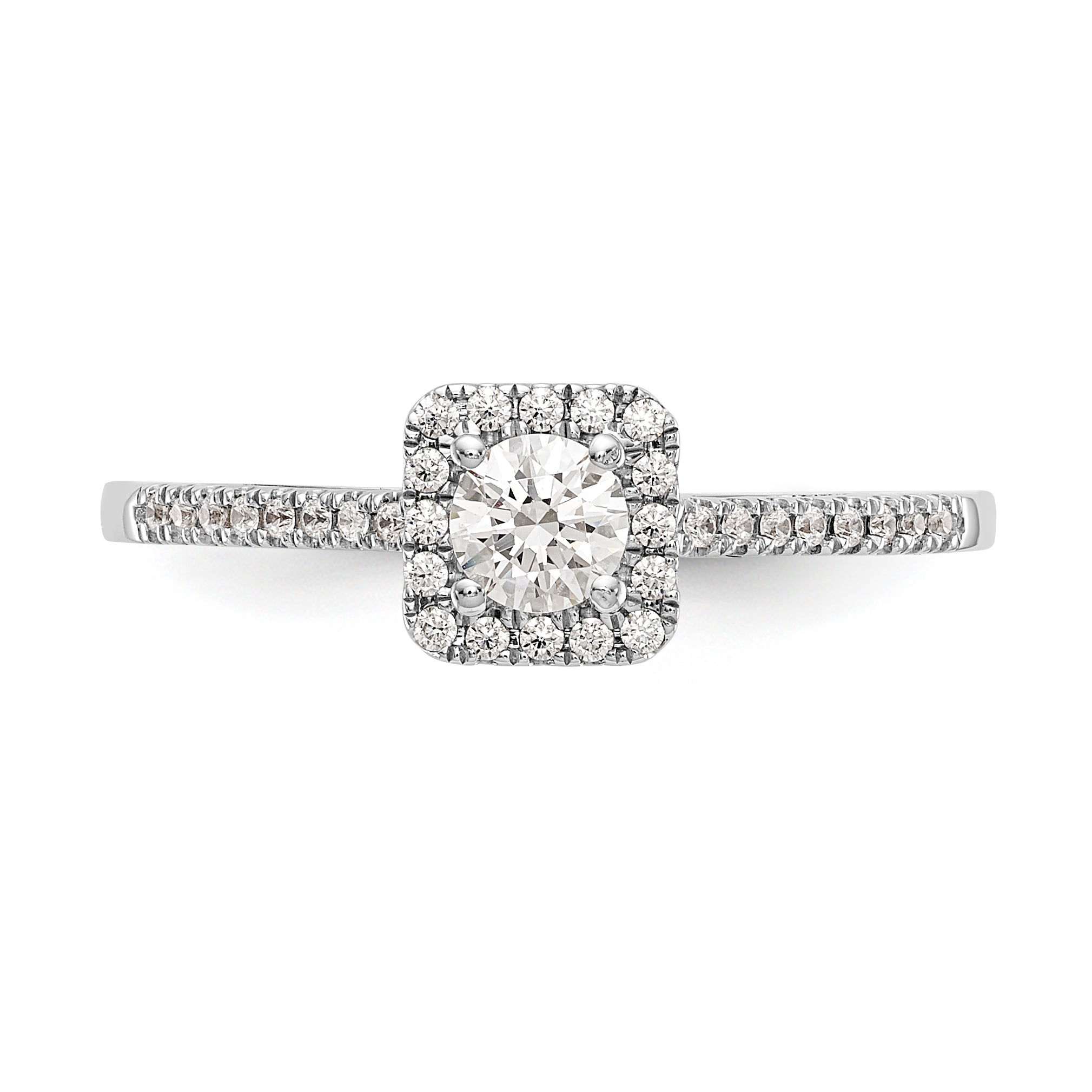 14K White Gold Halo Plus (Holds 1/4 carat (4.00mm) Round Center) 1/8 carat Diamond Semi-Mount Engagement Ring