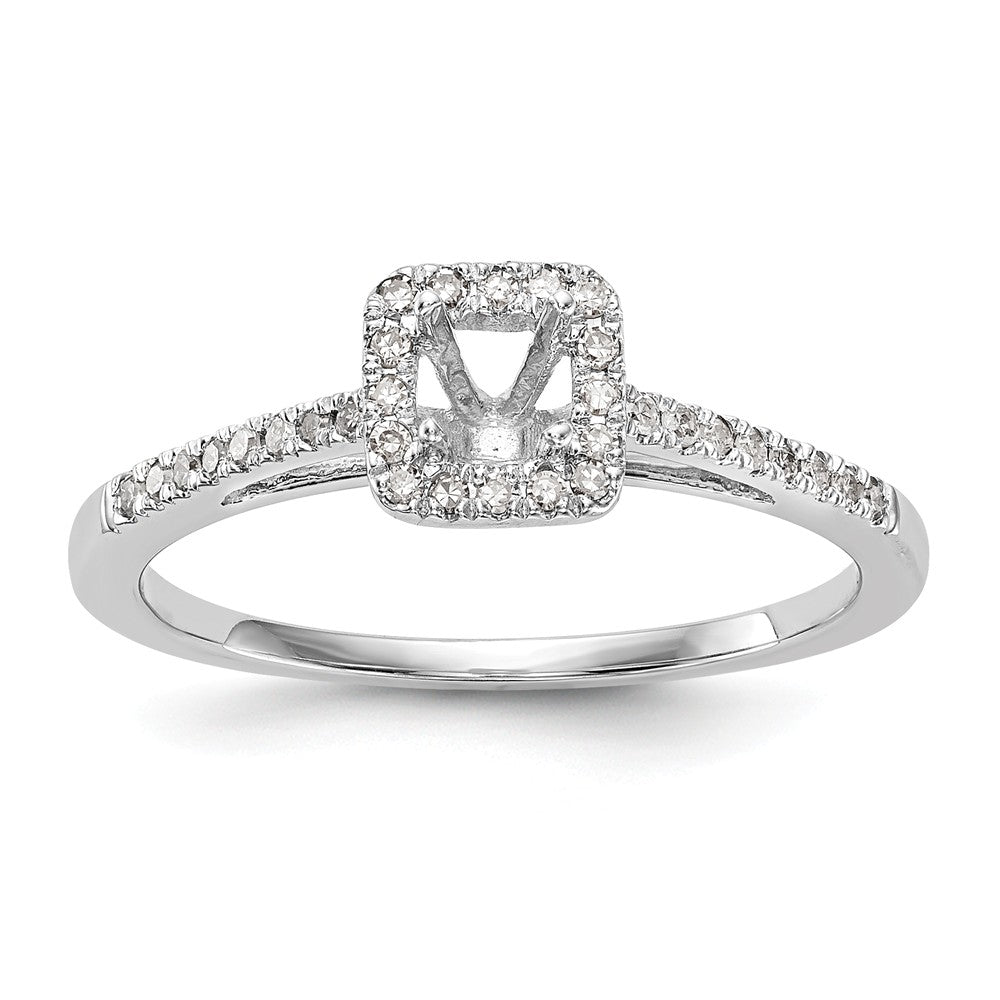 14K White Gold Round Diamond Semi-Mount Cushion Halo Engagement Ring