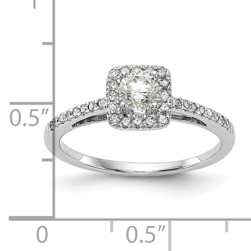 14K White Gold Halo Plus (Holds 1/3 carat (4.5mm) Round Center) 1/5 carat Diamond Semi-Mount Engagement Ring