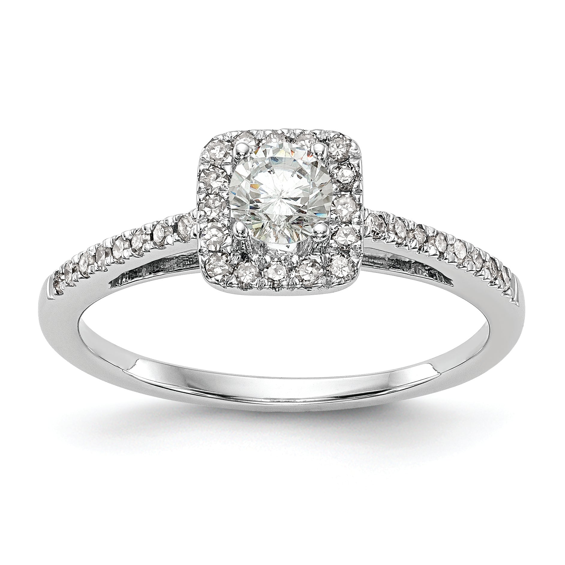 14K White Gold Halo Plus (Holds 1/3 carat (4.5mm) Round Center) 1/5 carat Diamond Semi-Mount Engagement Ring