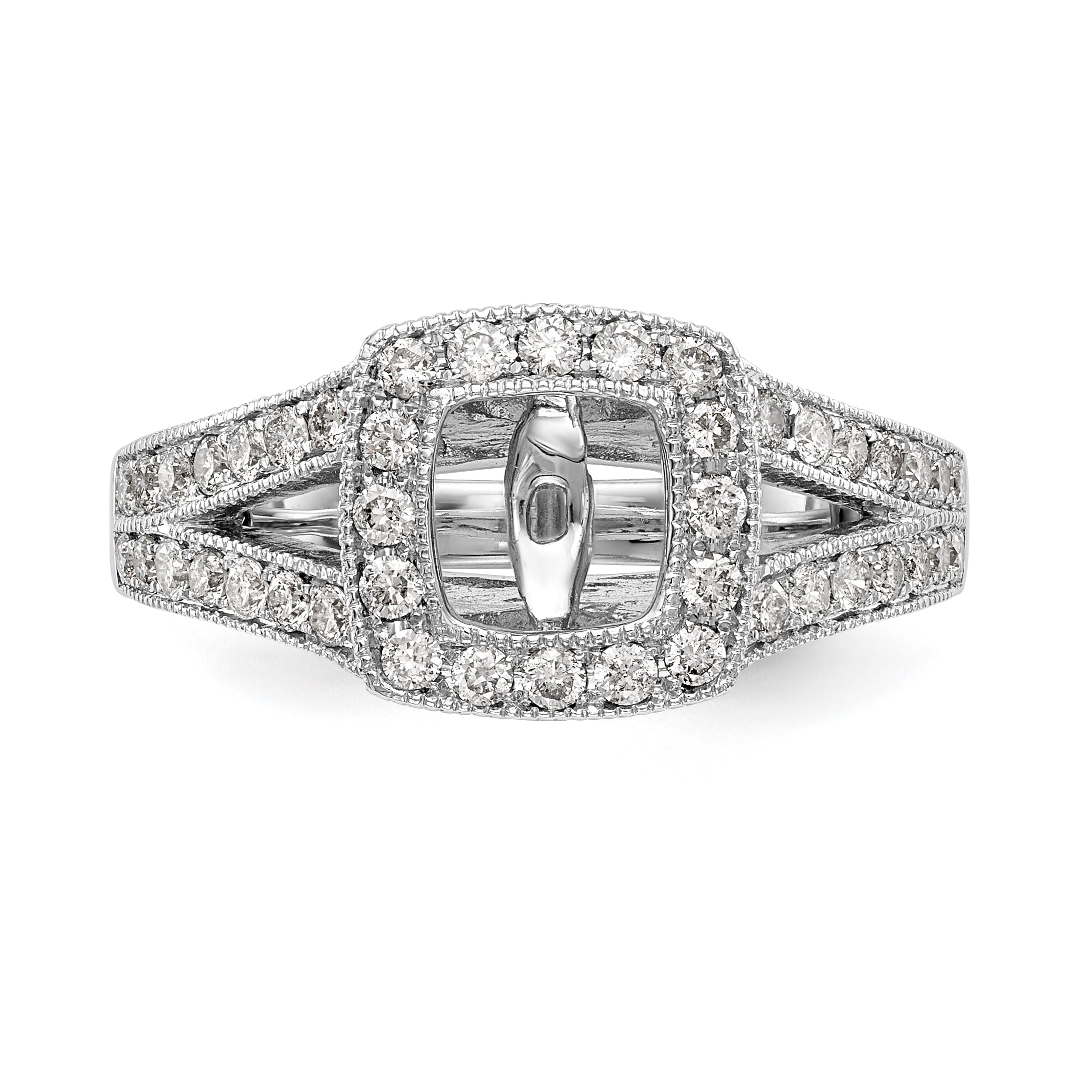 14K White Gold Halo Plus Peg Set 5/8 carat Diamond Semi-Mount Engagement Ring