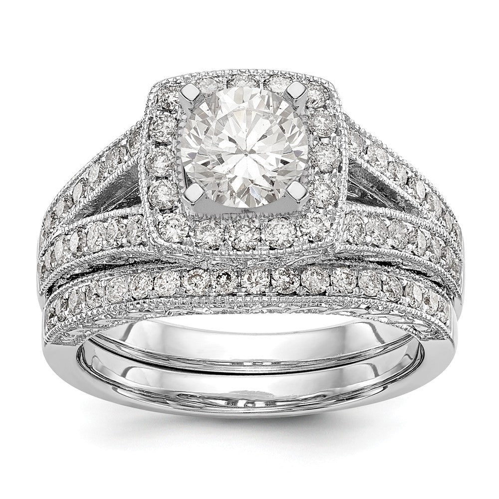 14K White Gold Peg Set Diamond Semi-Mount Cushion Halo Engagement Ring