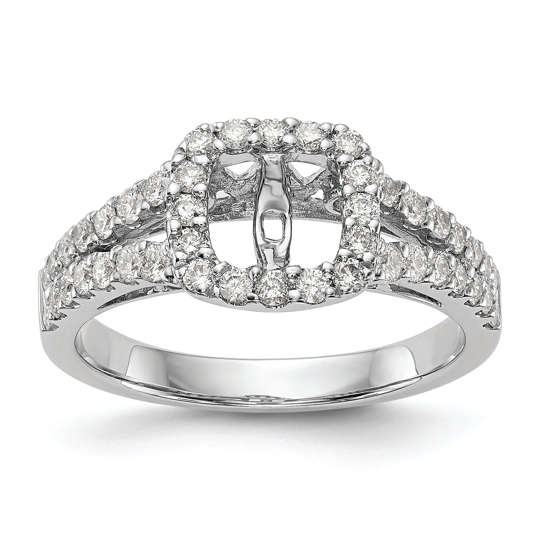 14K White Gold Halo Plus Peg Set 3/4 carat Diamond Semi-Mount Engagement Ring