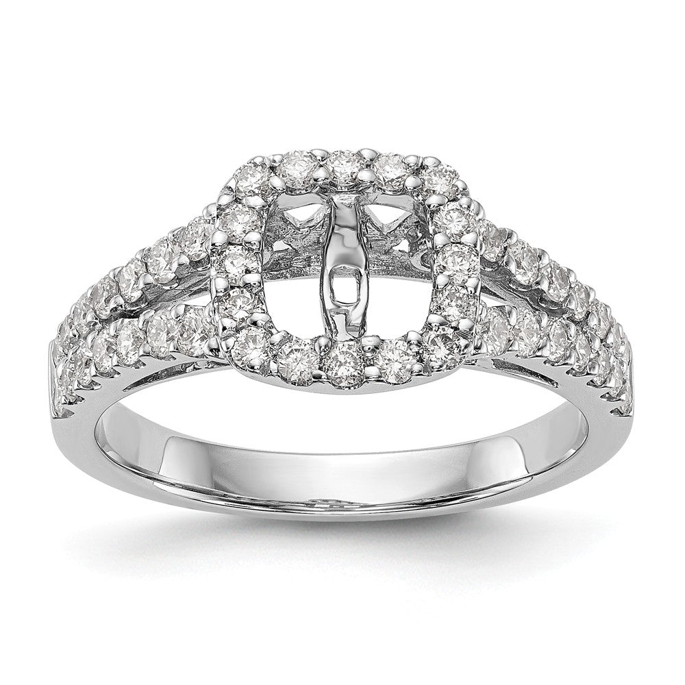 14K White Gold Peg Set Diamond Semi-Mount Cushion HaloEngagement Ring