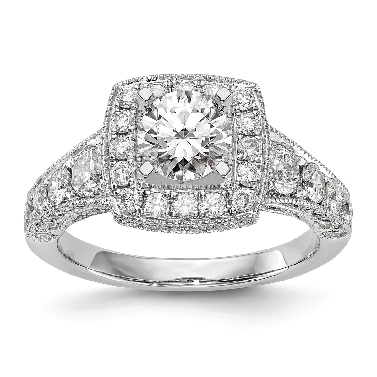 14K White Gold Halo Plus Peg Set 1.5 carat Diamond Semi-Mount Engagement Ring