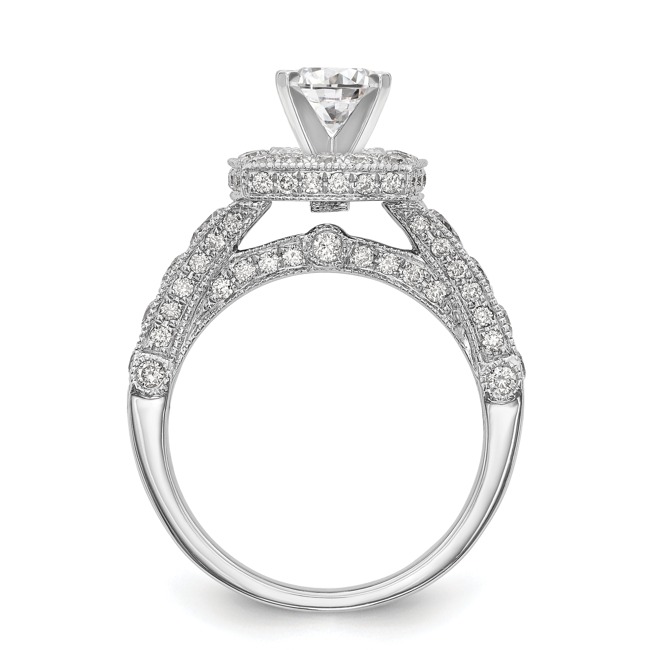 14K White Gold Halo Plus Peg Set 1.5 carat Diamond Semi-Mount Engagement Ring