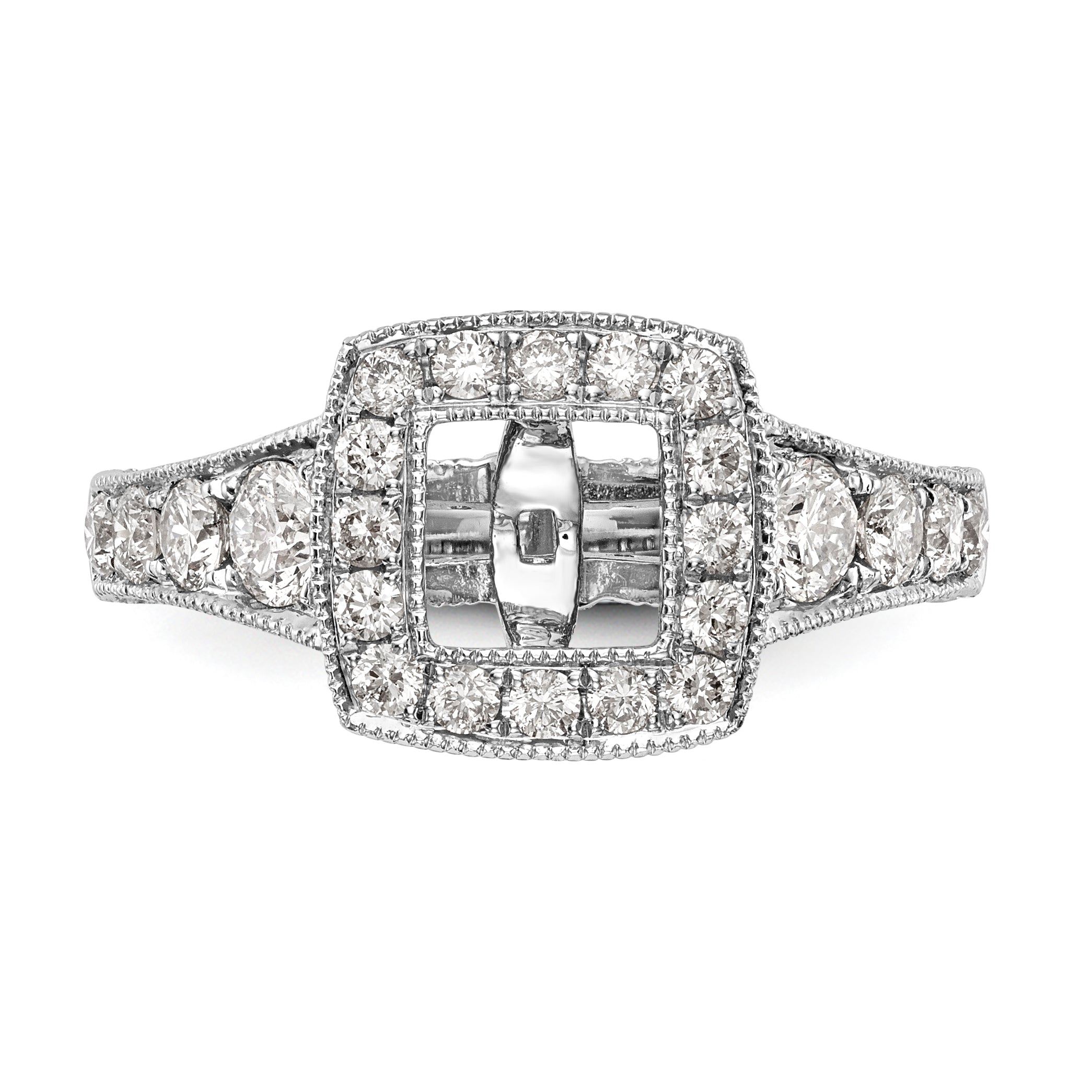 14K White Gold Halo Plus Peg Set 1.5 carat Diamond Semi-Mount Engagement Ring