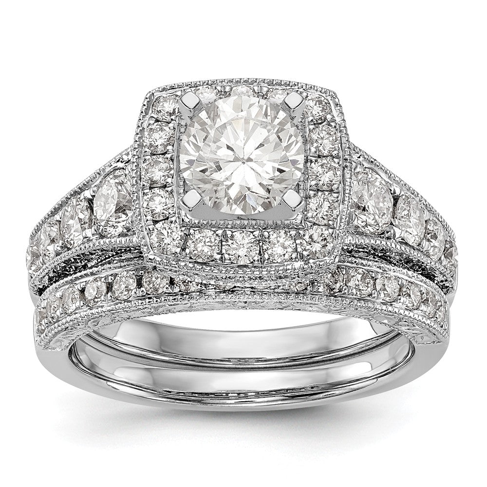 14K White Gold Peg Set Diamond Semi-Mount Cushion HaloEngagement Ring