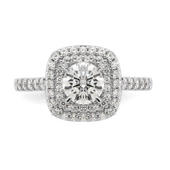 14K White Gold Double Halo (Holds 7/8 carat (6.2mm) Round Center) 1/2 carat Diamond Semi-Mount Engagement Ring